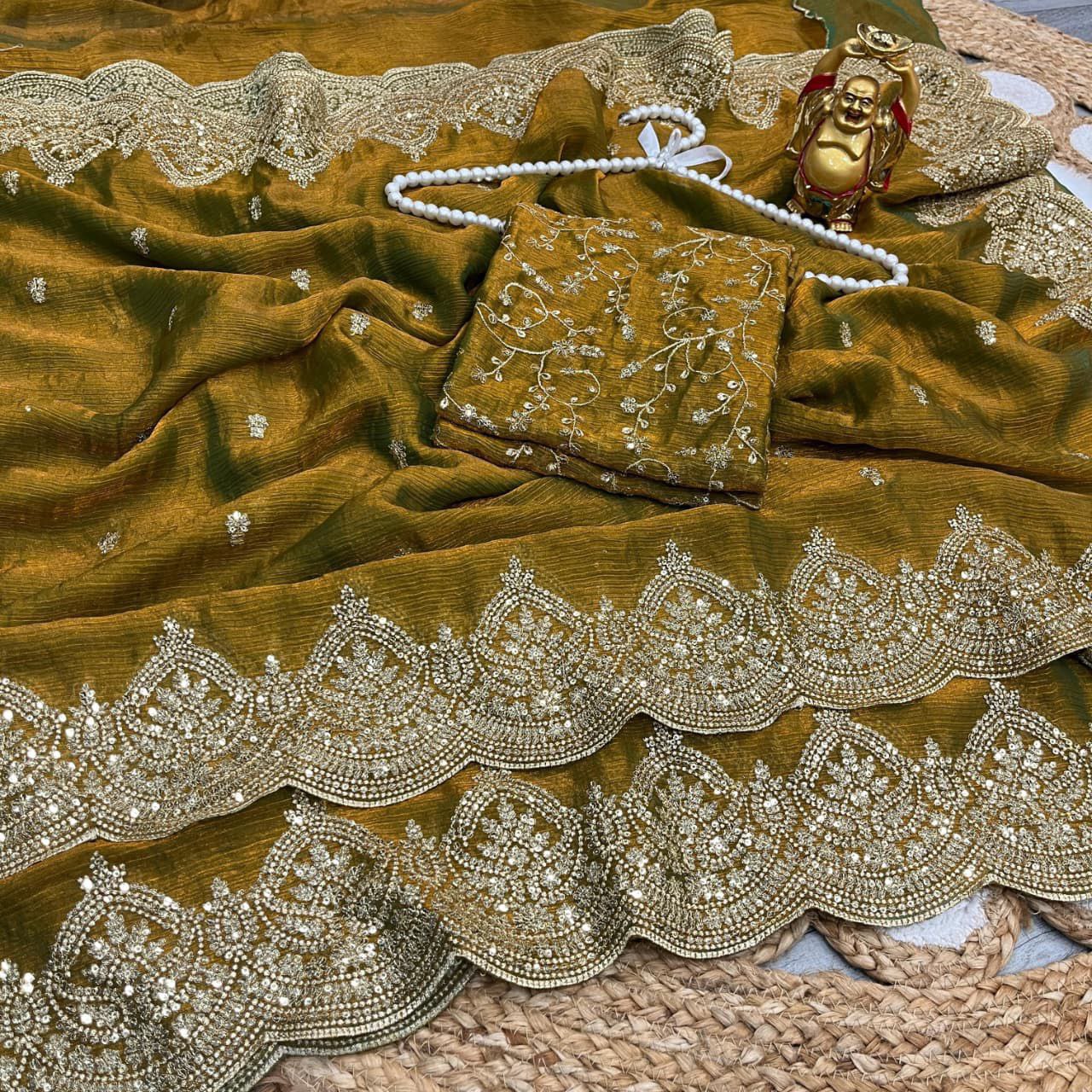 Golden Lightweight Elegant and Beautifully Crafted Saree | Nardev Fashion