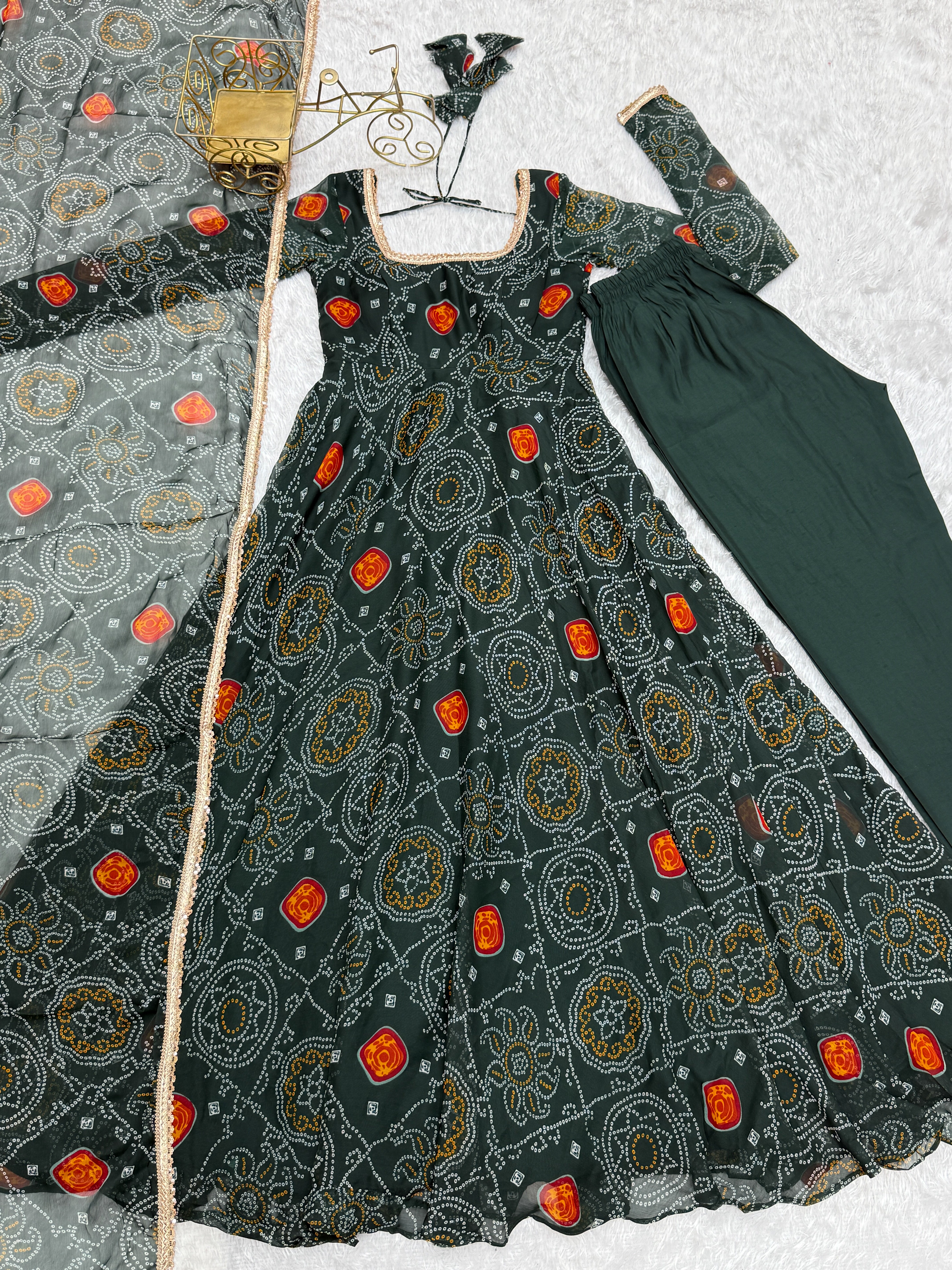 Green Color Chiffon Floral Anarkali | Nardev Fashion