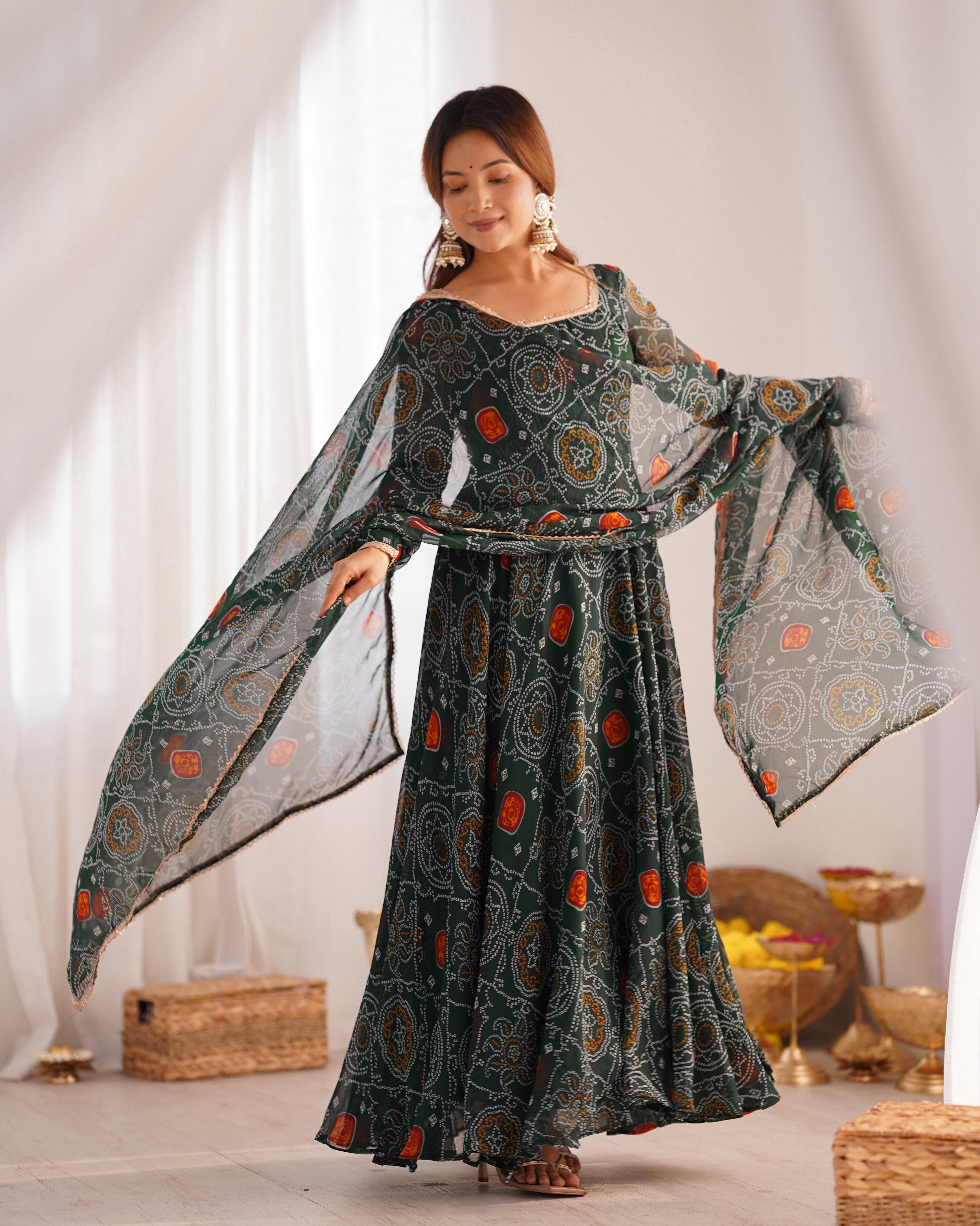 Green Color Chiffon Floral Anarkali | Nardev Fashion