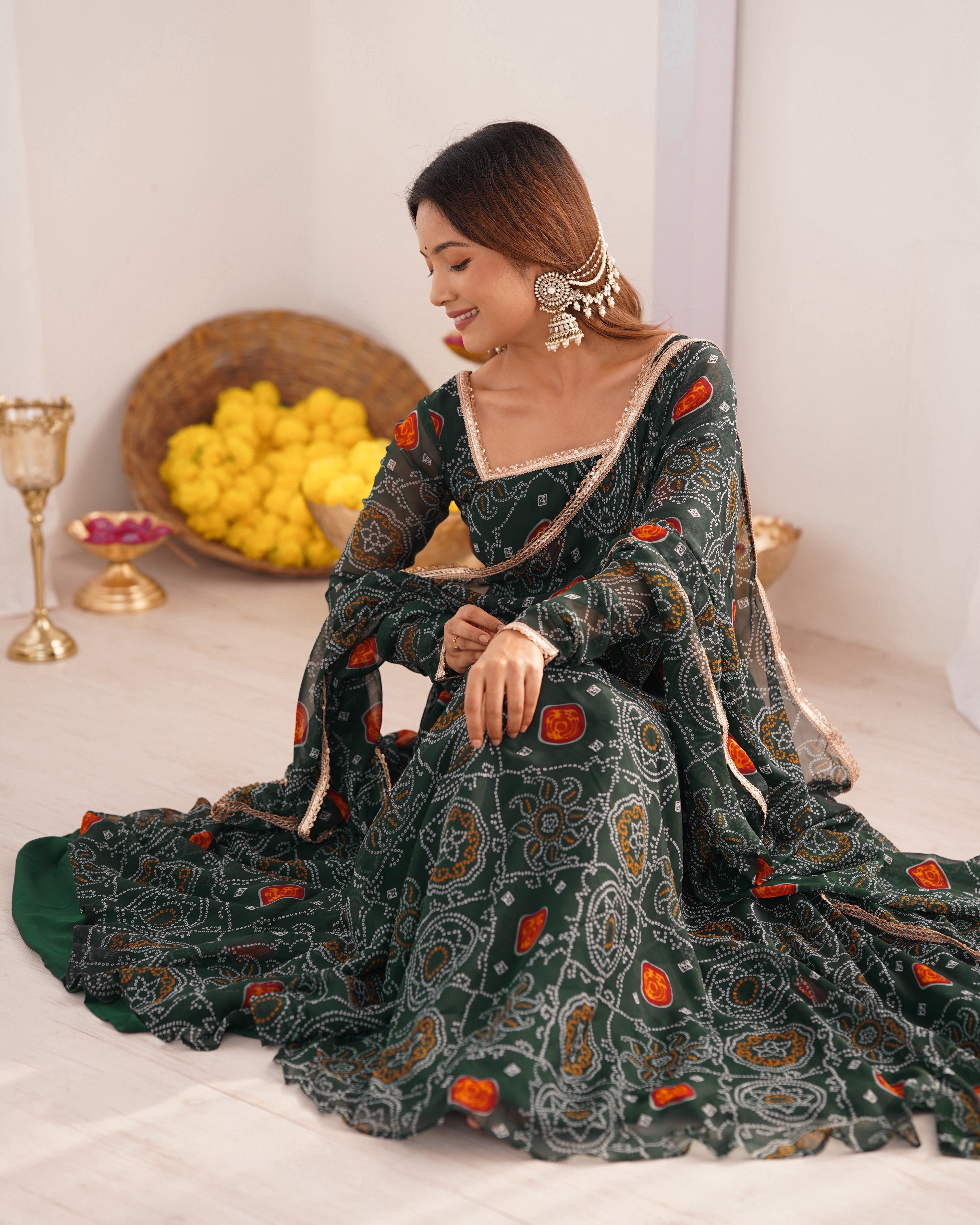 Green Color Chiffon Floral Anarkali | Nardev Fashion
