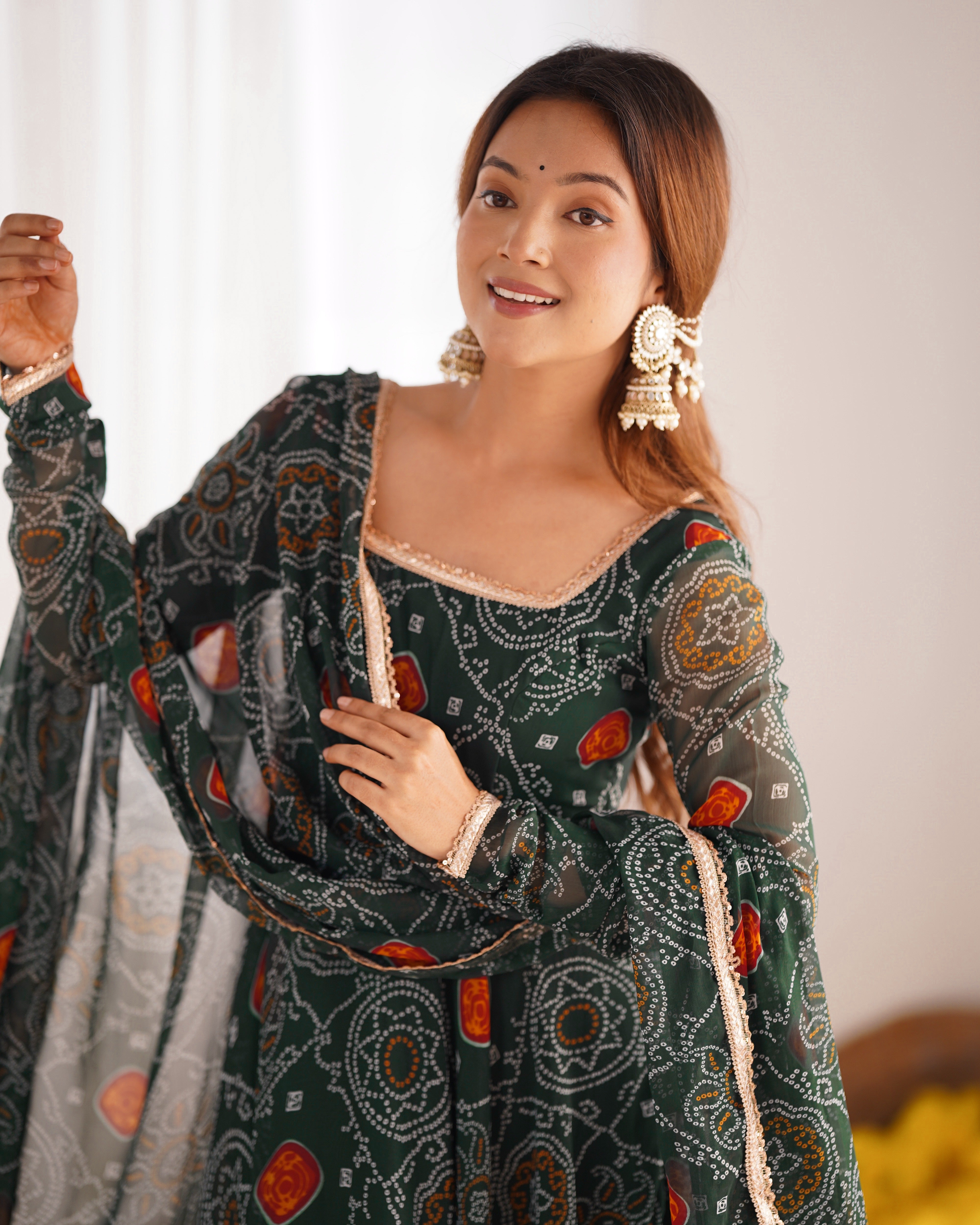 Green Color Chiffon Floral Anarkali | Nardev Fashion