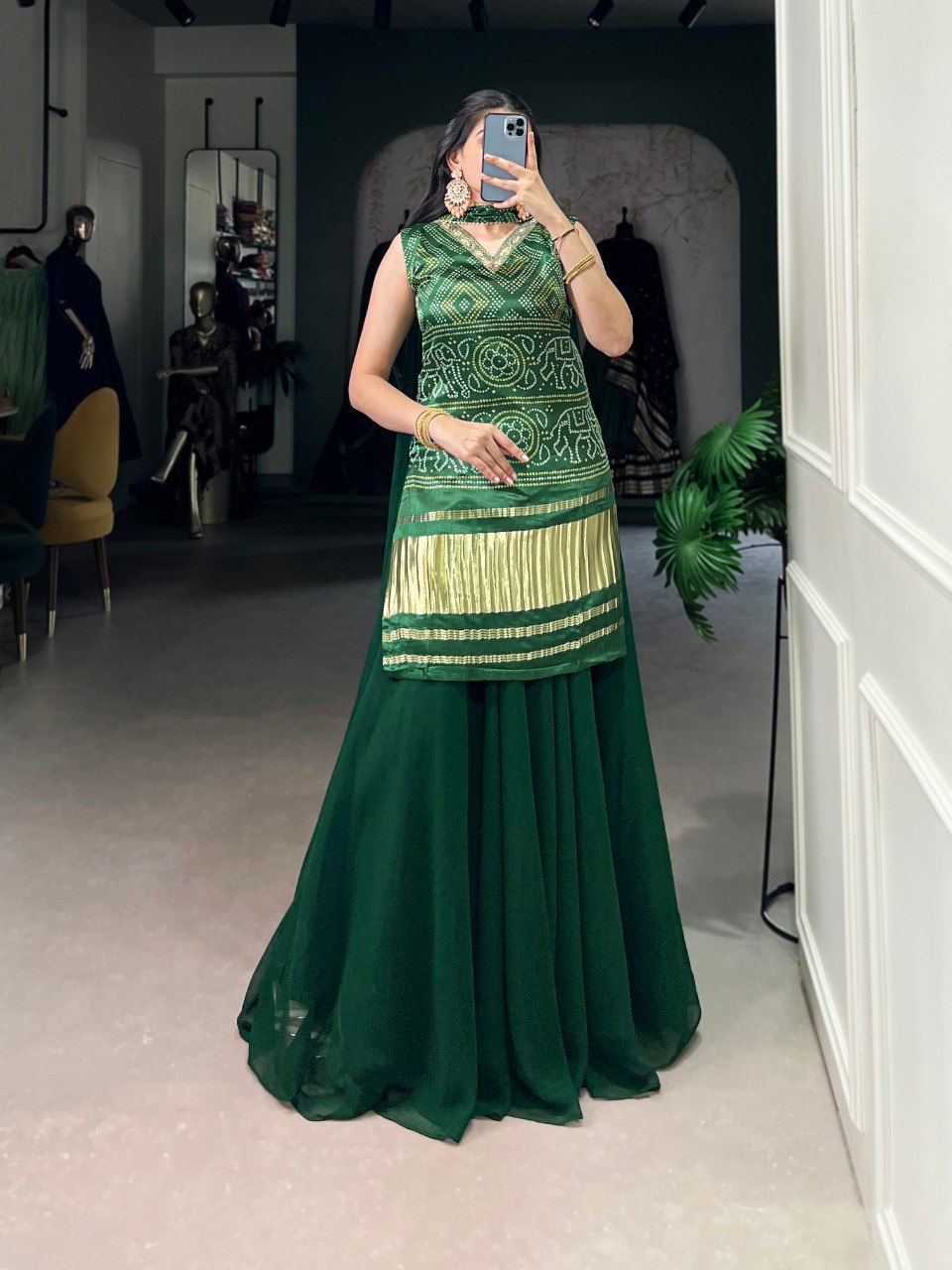 Green Color Pure Gajji Handwork Ethnic Dress