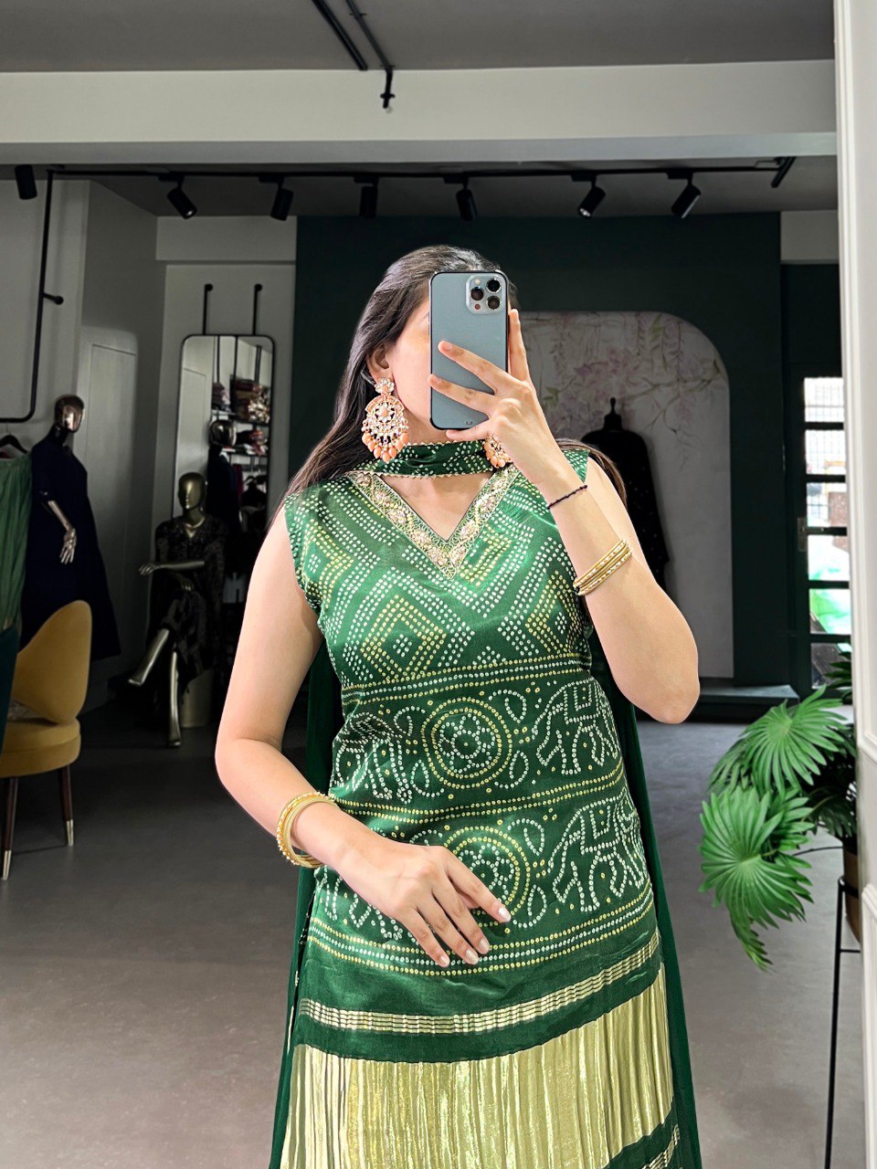 Green Color Pure Gajji Handwork Ethnic Dress