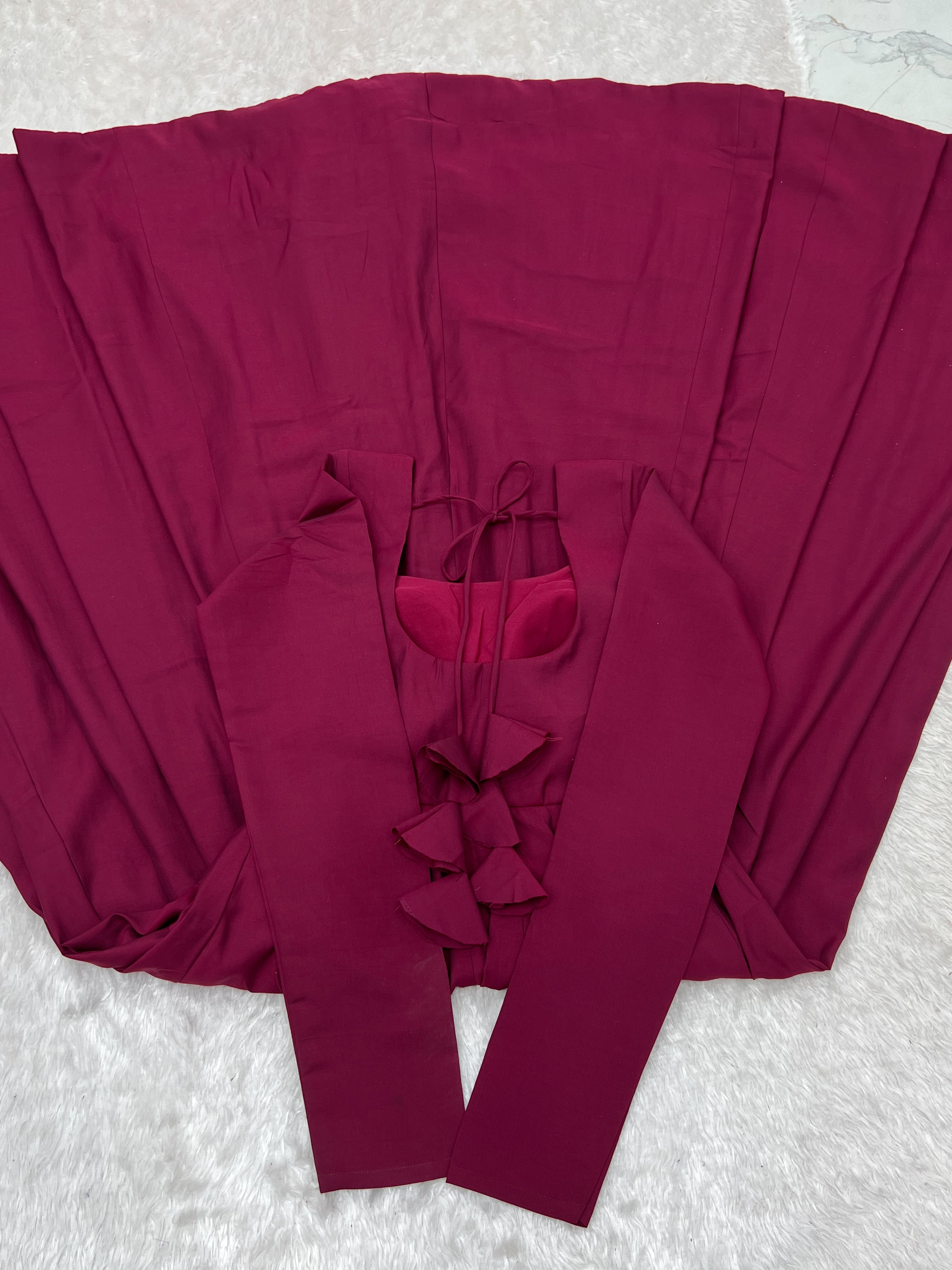 Wine Pure Roman Silk Chanderi 16 Kali Anarkali Gown Set with Embroidered Jacket, Dupatta & Pant