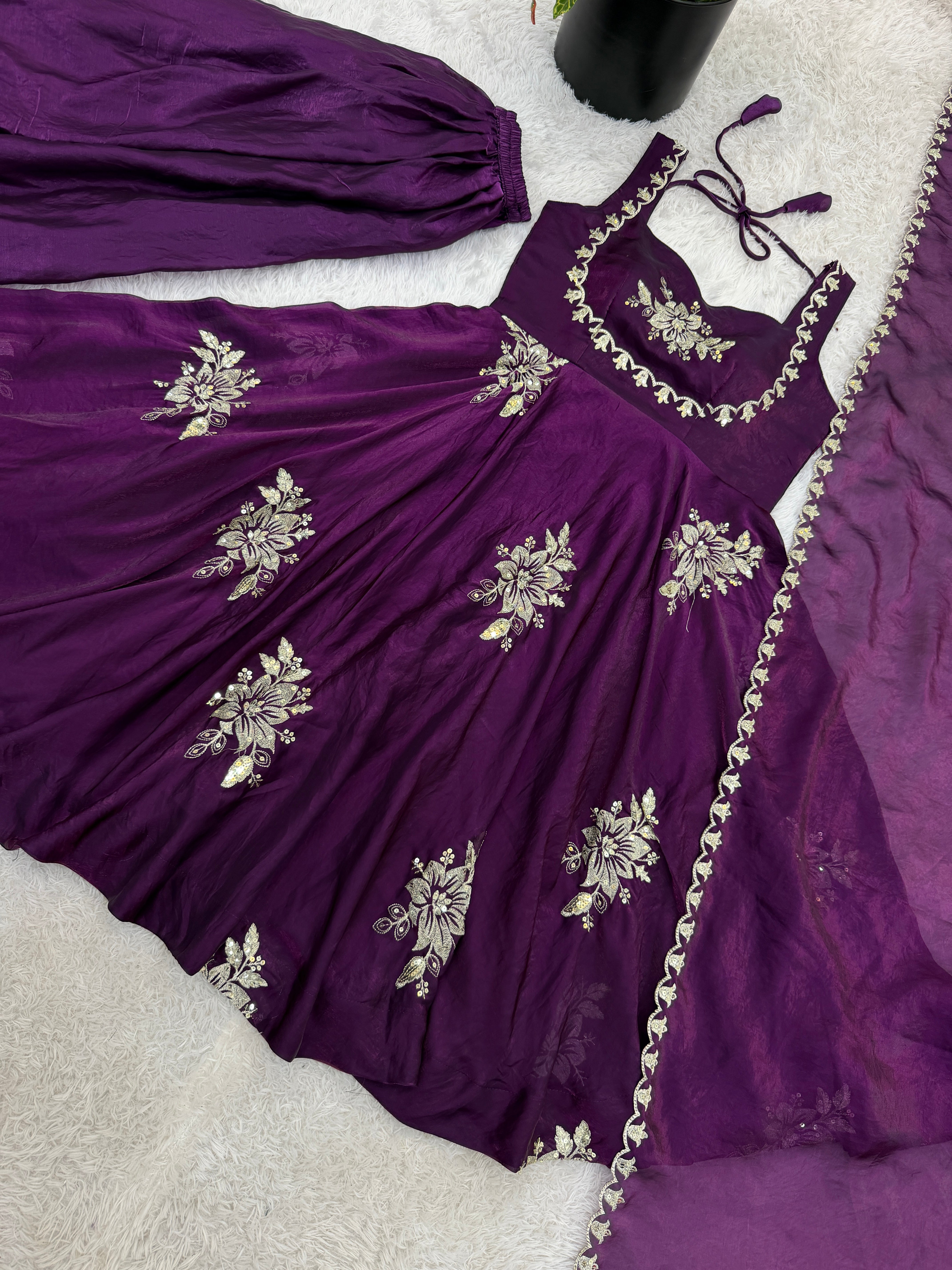 Buy Purple Color Luxury Gown Sharara Set Online USA | Ready to Wear Indian Outfit