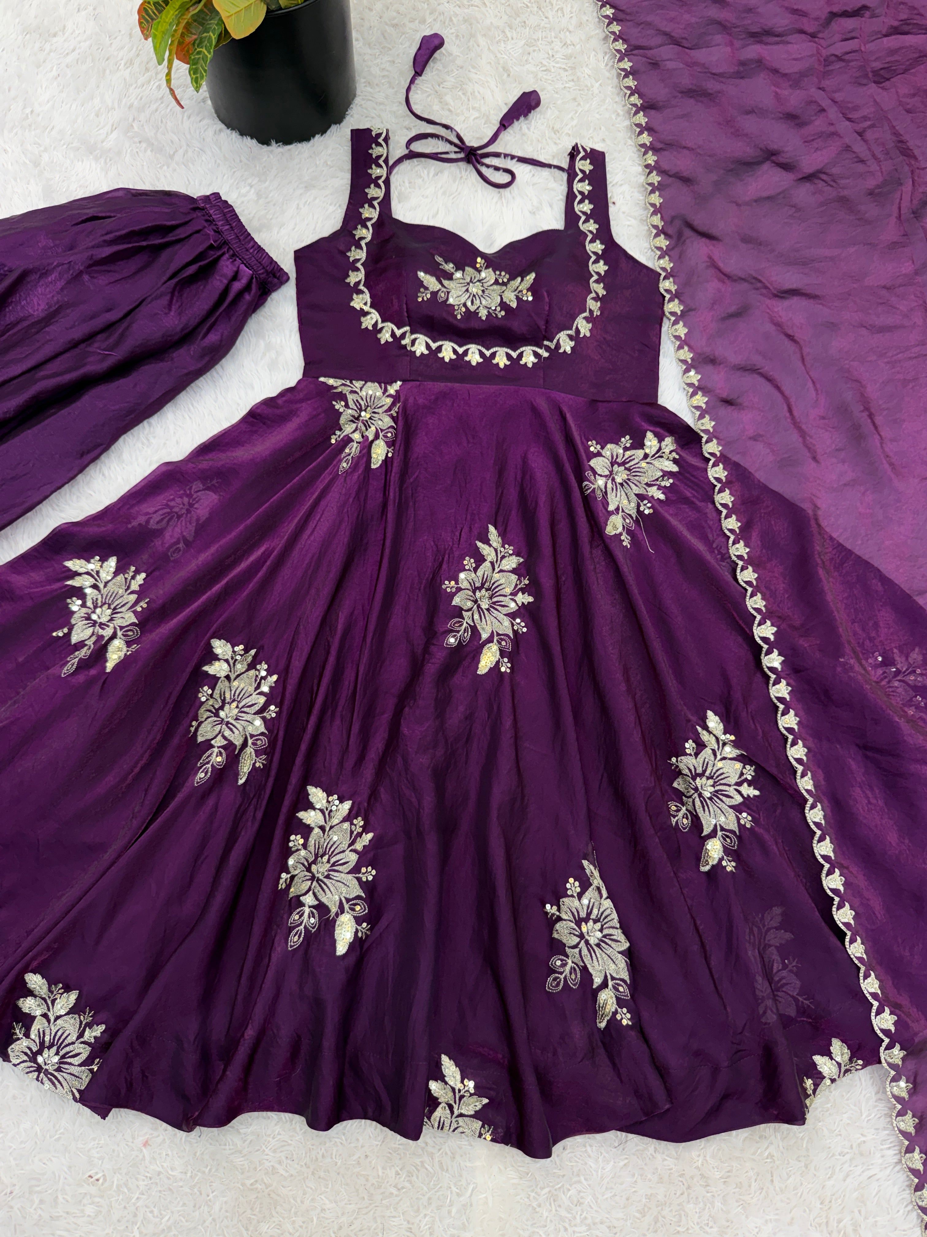 Buy Purple Color Luxury Gown Sharara Set Online USA | Ready to Wear Indian Outfit