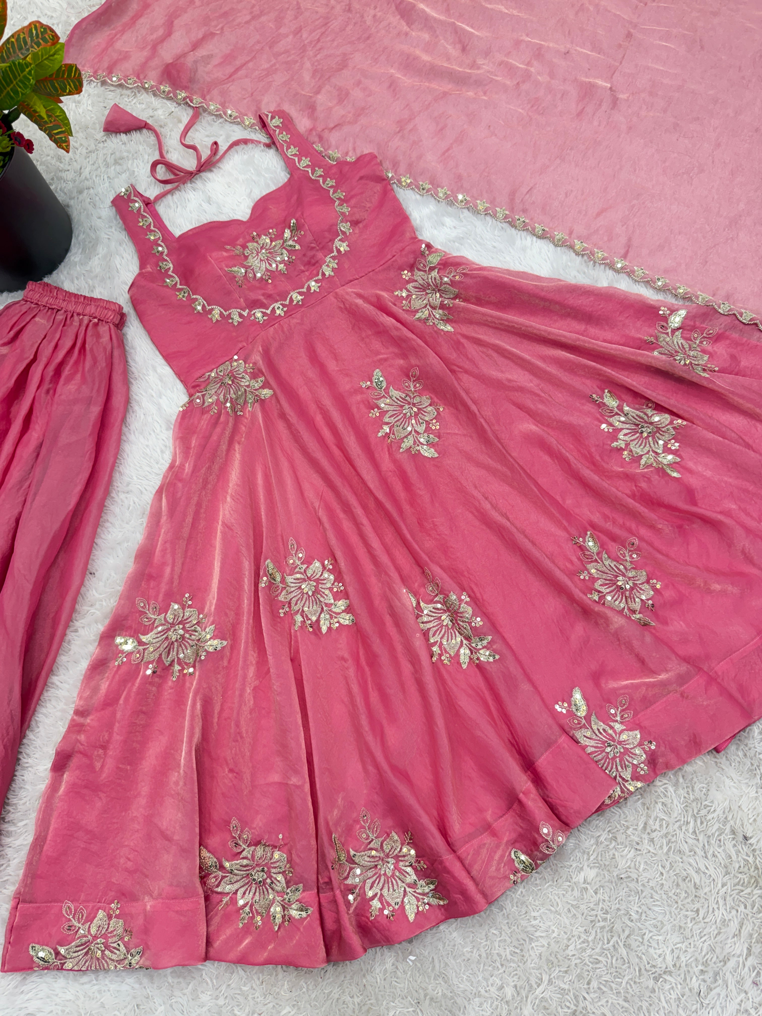 Buy Pink Color Luxury Gown Sharara Set Online USA | Ready to Wear Indian Outfit