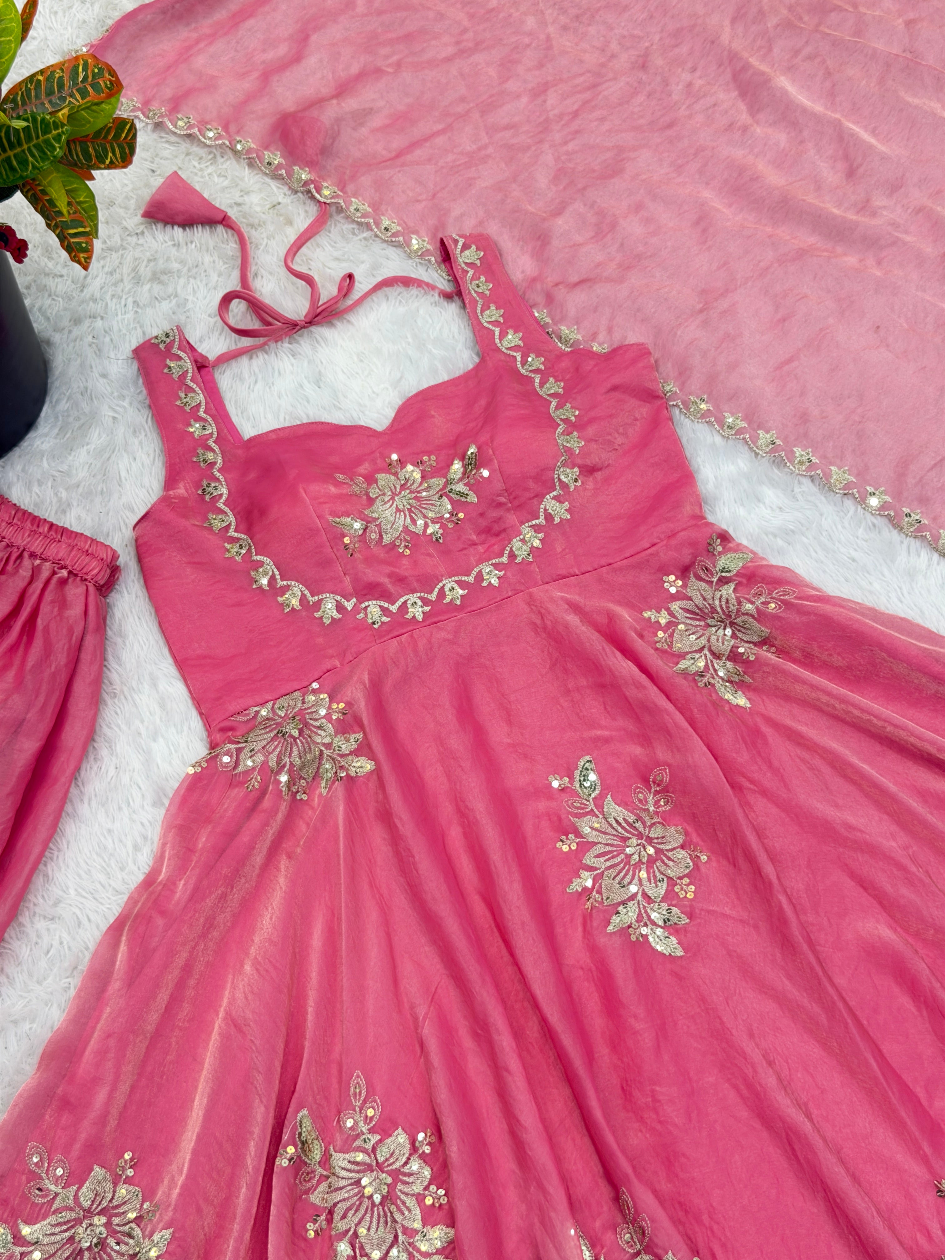 Buy Pink Color Luxury Gown Sharara Set Online USA | Ready to Wear Indian Outfit