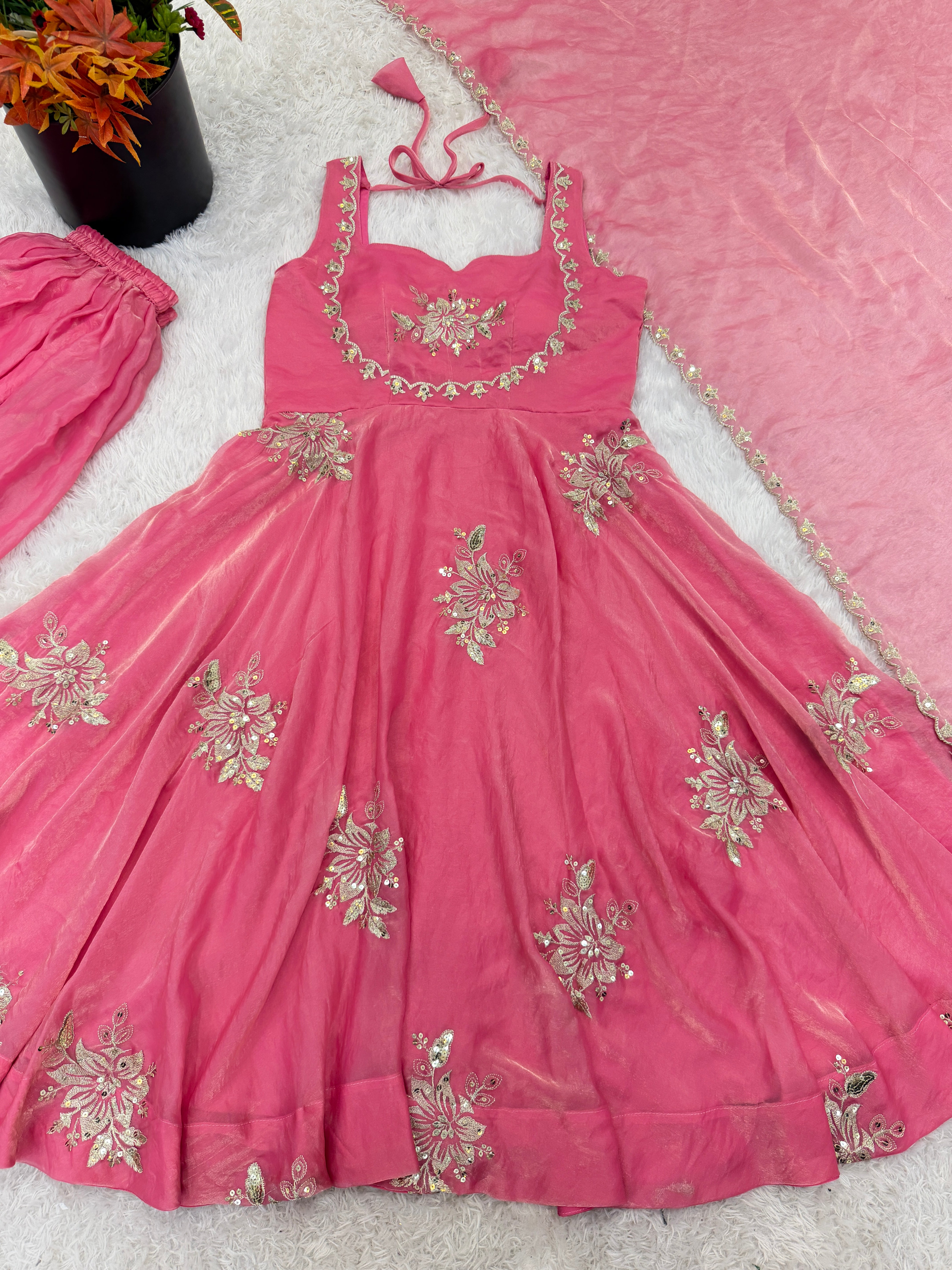 Buy Pink Color Luxury Gown Sharara Set Online USA | Ready to Wear Indian Outfit