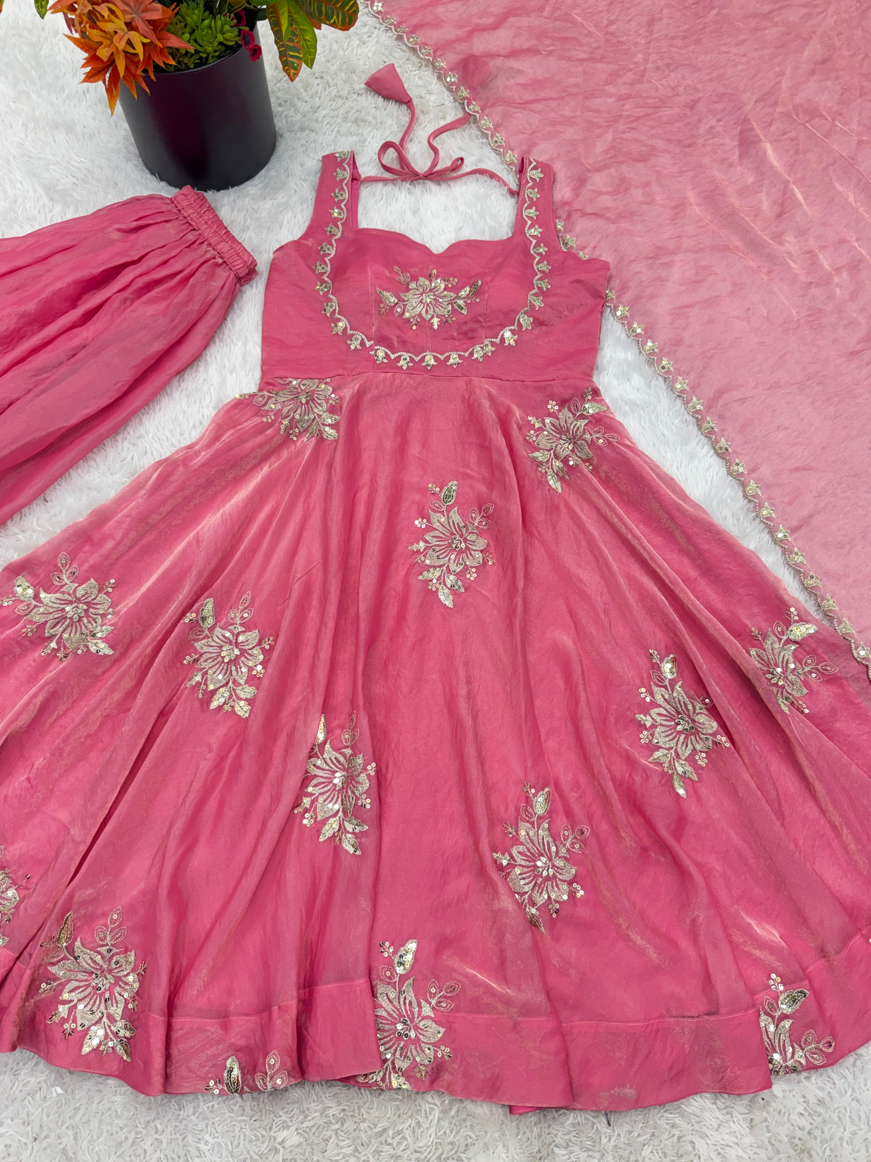 Buy Pink Color Luxury Gown Sharara Set Online USA | Ready to Wear Indian Outfit