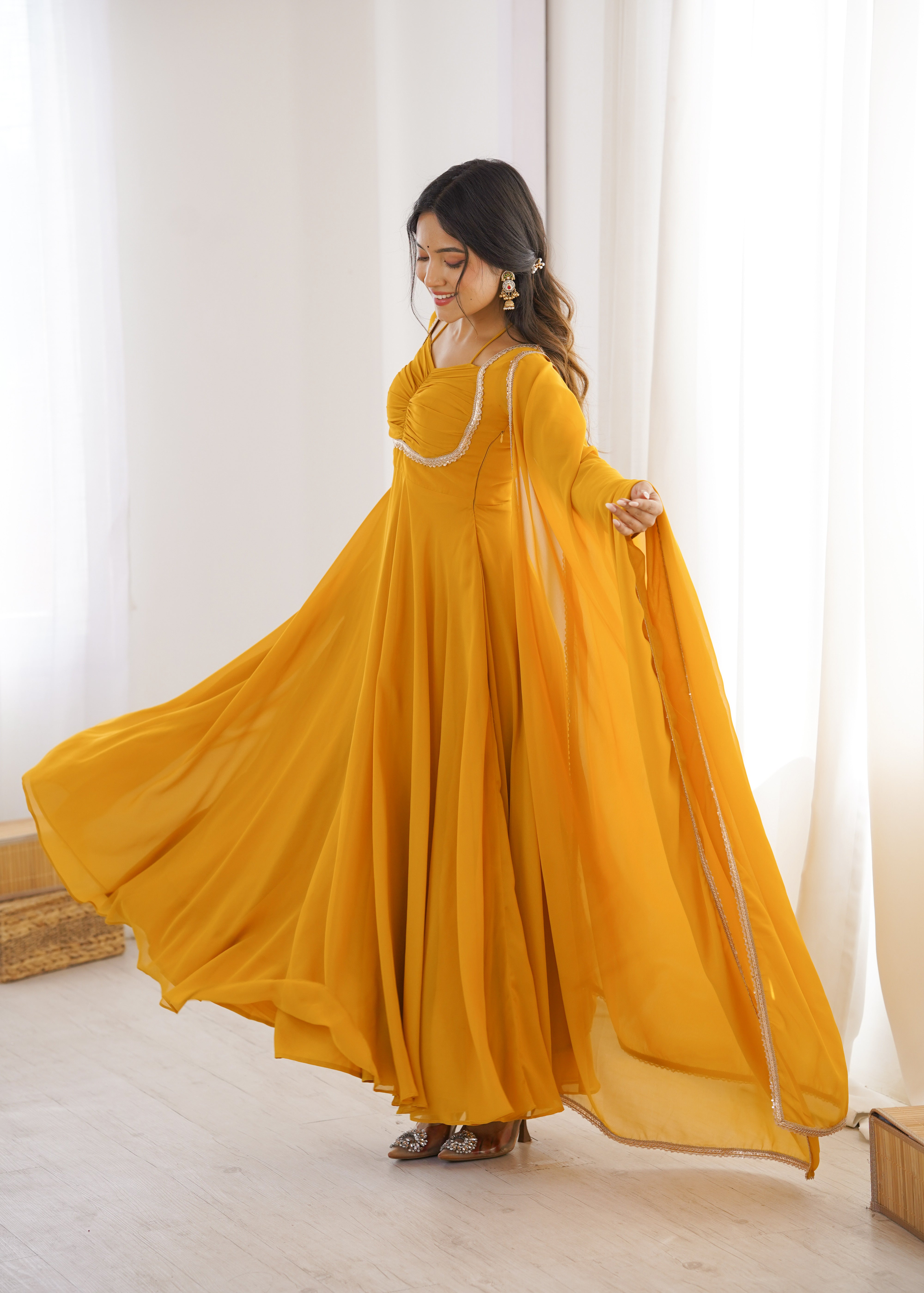 Yellow Color Partywear Anarkali Suit | Nardev Fashion