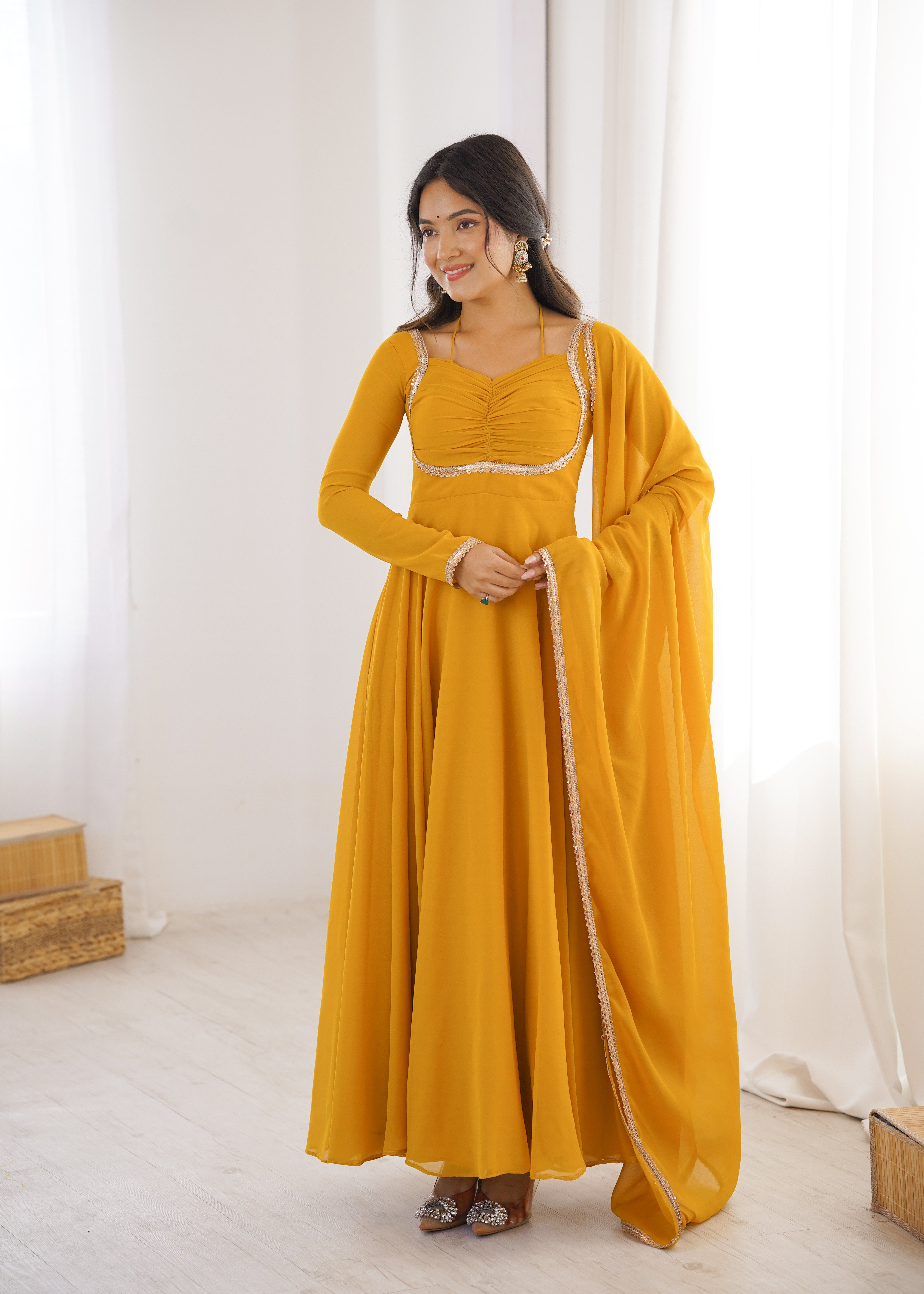 Yellow Color Partywear Anarkali Suit | Nardev Fashion