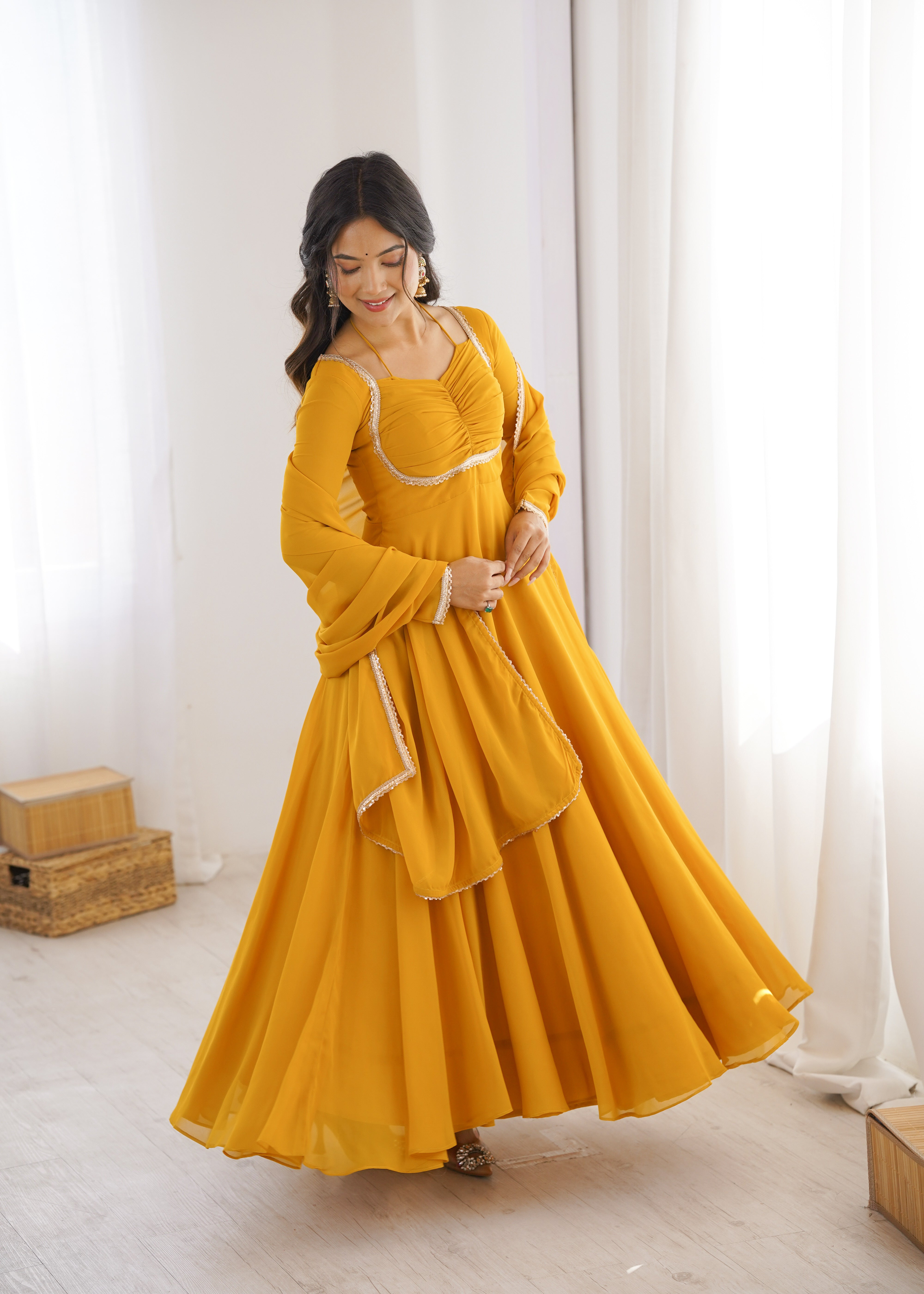 Yellow Color Partywear Anarkali Suit | Nardev Fashion