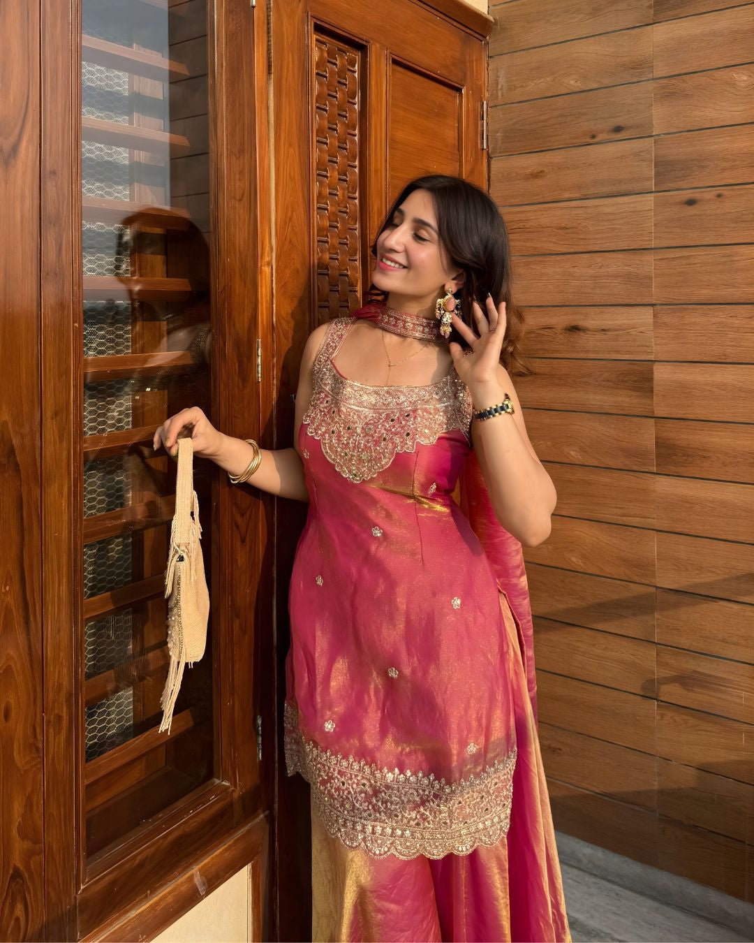 Wine Heavy Fandy Silk Sequins Embroidered Sharara Palazzo Set with Dupatta