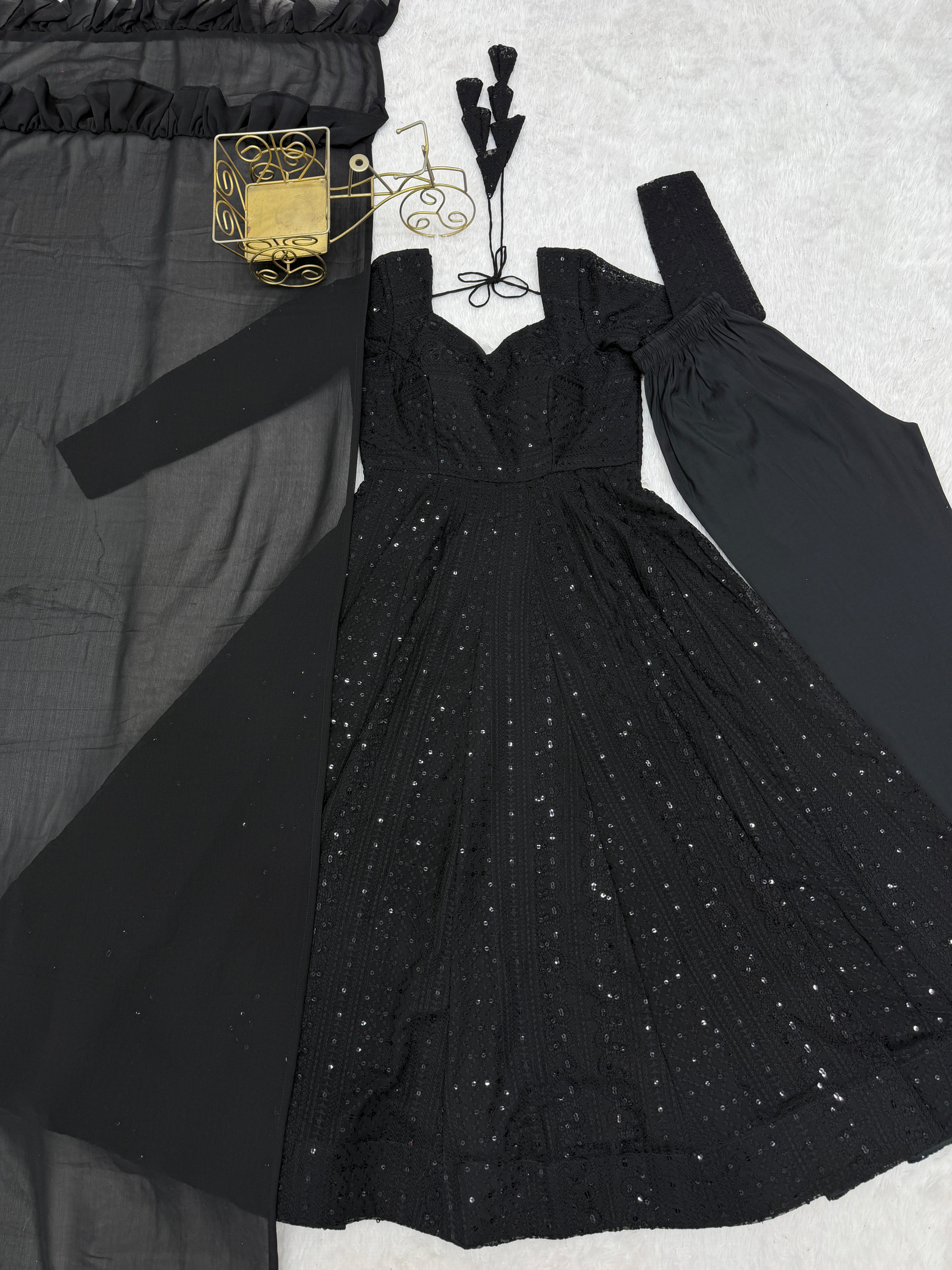 Black Lucknowi Sequins Georgette Anarkali Suit | Nardev Fashion
