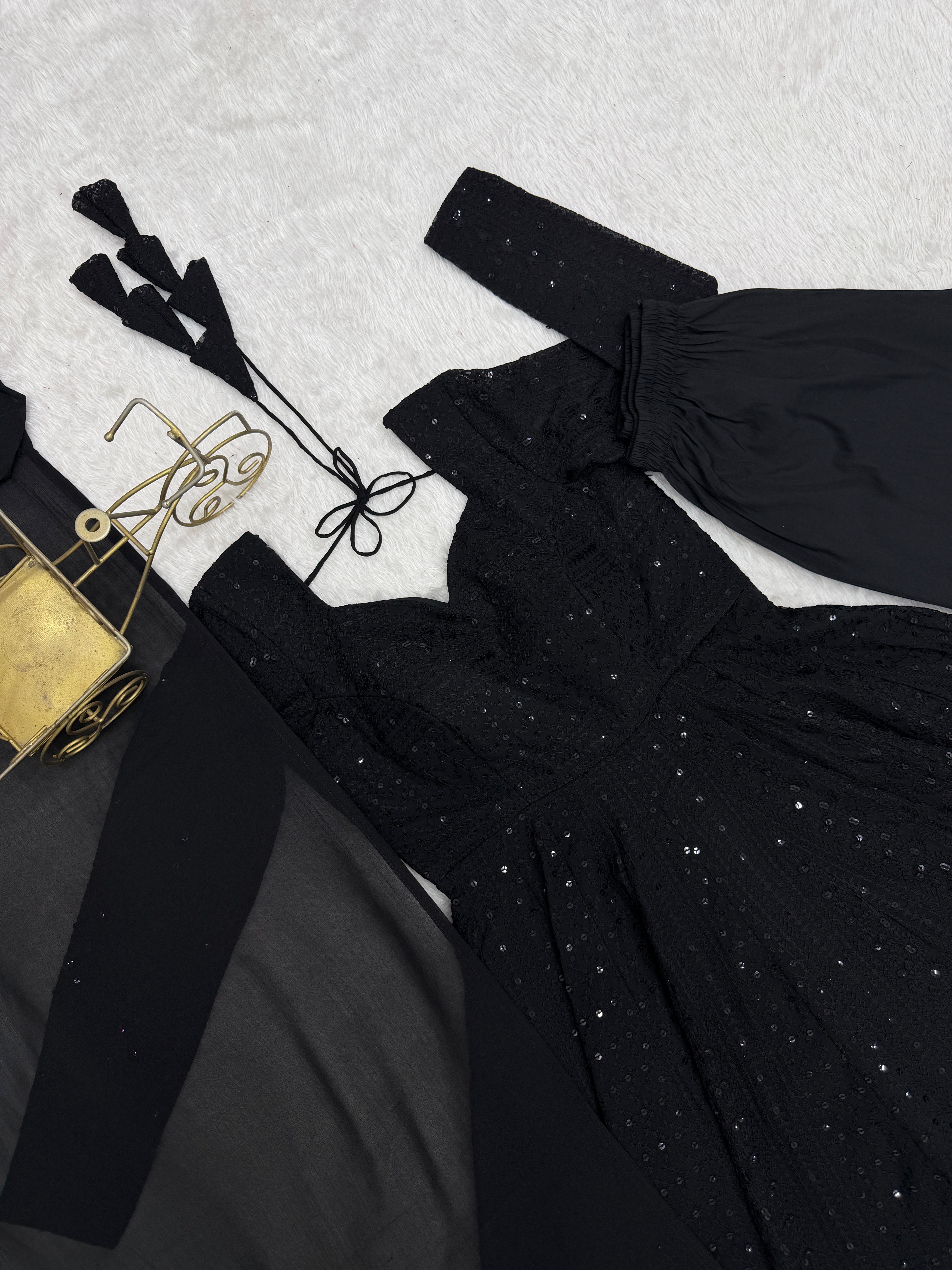 Black Lucknowi Sequins Georgette Anarkali Suit | Nardev Fashion