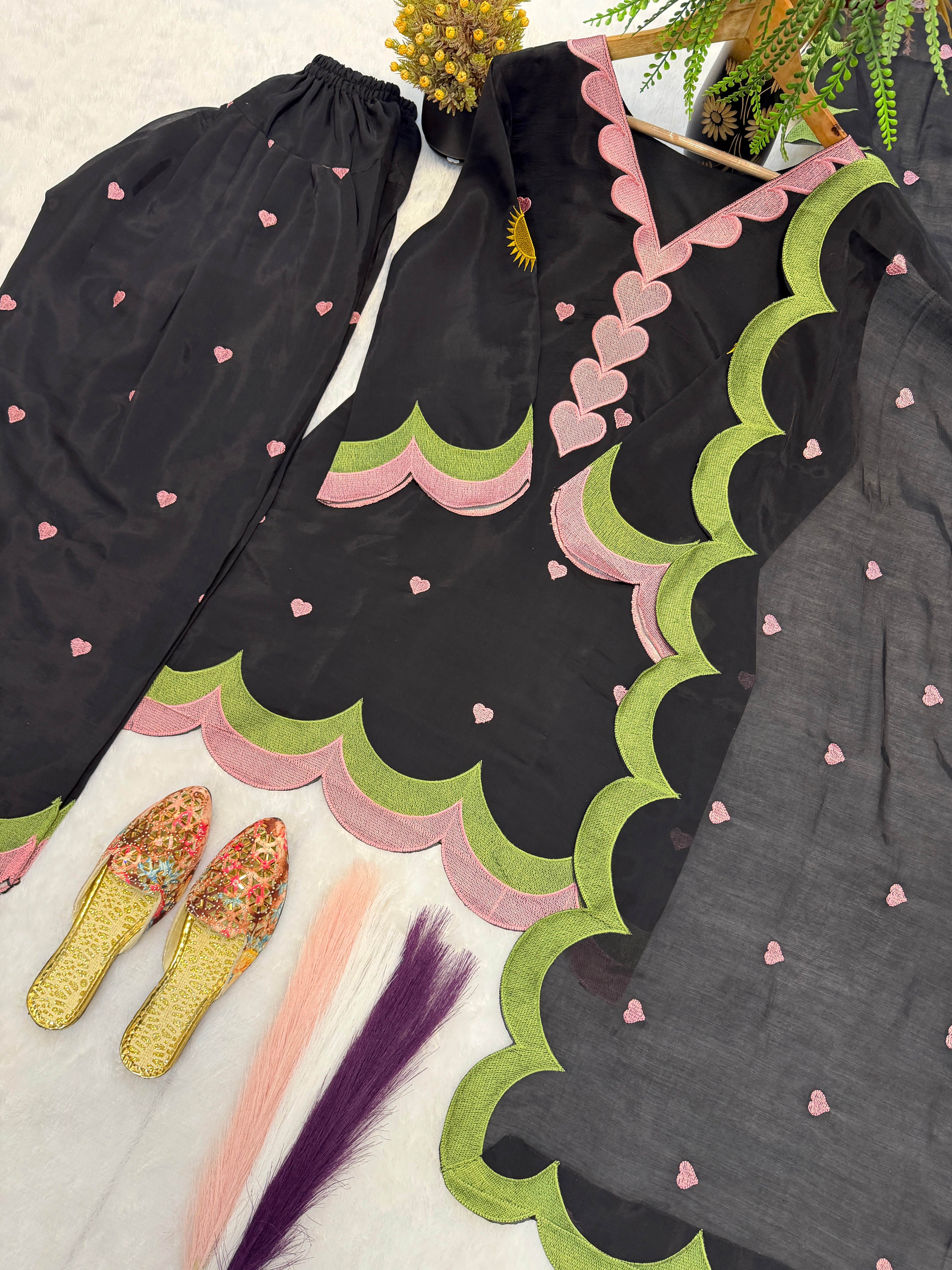 Black Mal Chanderi Cotton Embroidered Farshi Salwar Suit Set