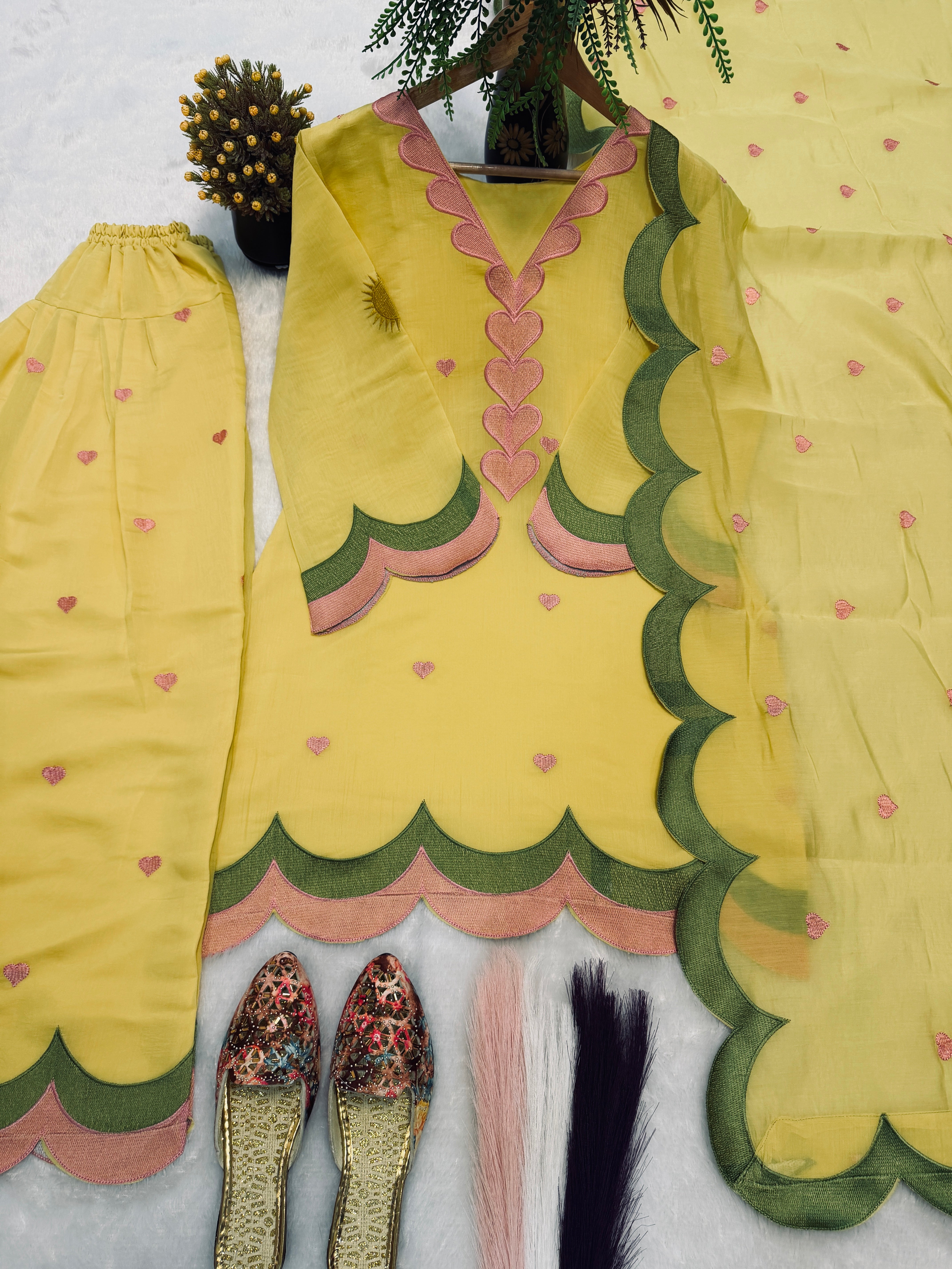 Sunshine Yellow Mal Chanderi Cotton Embroidered Farshi Salwar Suit Set
