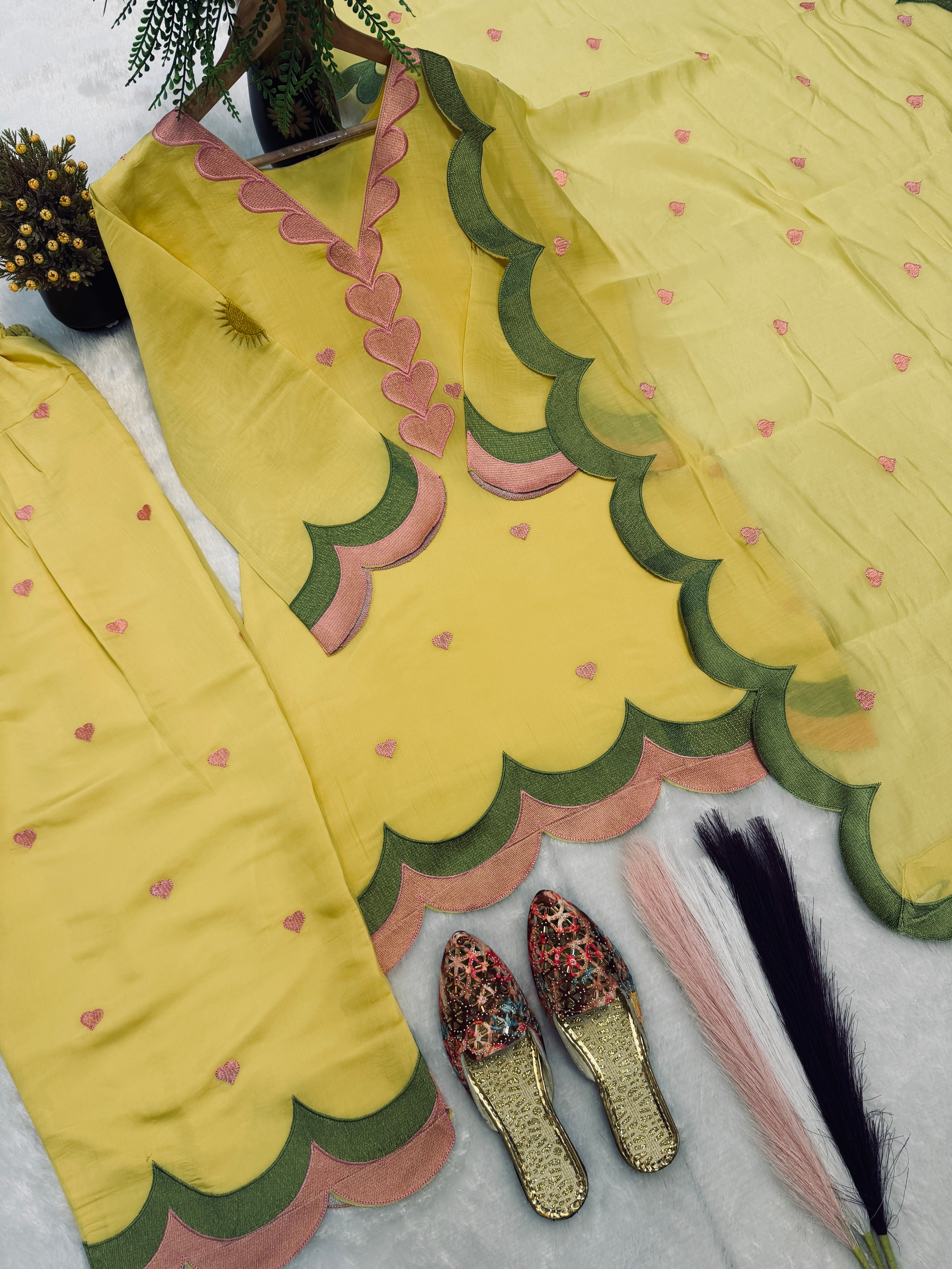 Sunshine Yellow Mal Chanderi Cotton Embroidered Farshi Salwar Suit Set