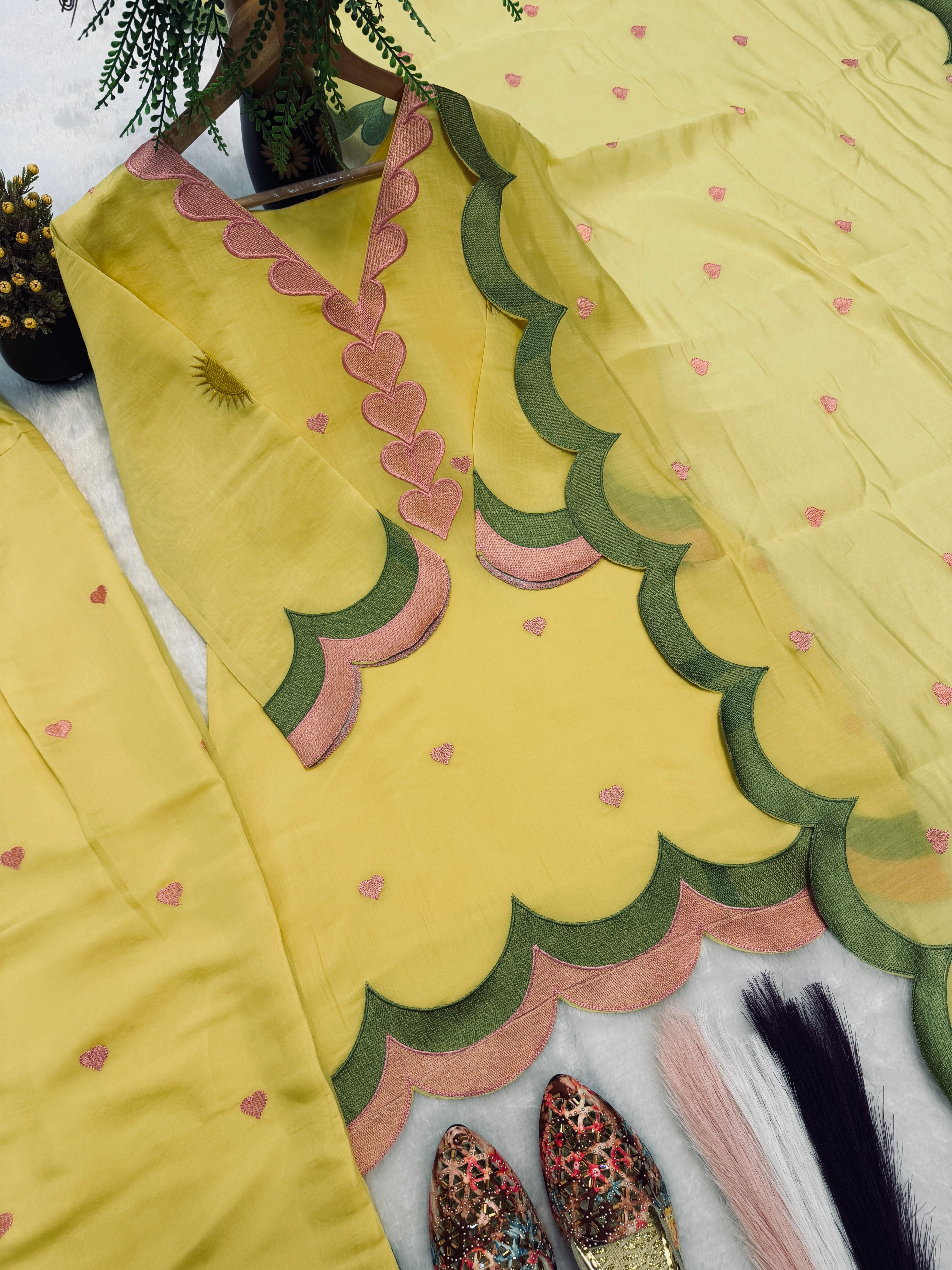 Sunshine Yellow Mal Chanderi Cotton Embroidered Farshi Salwar Suit Set