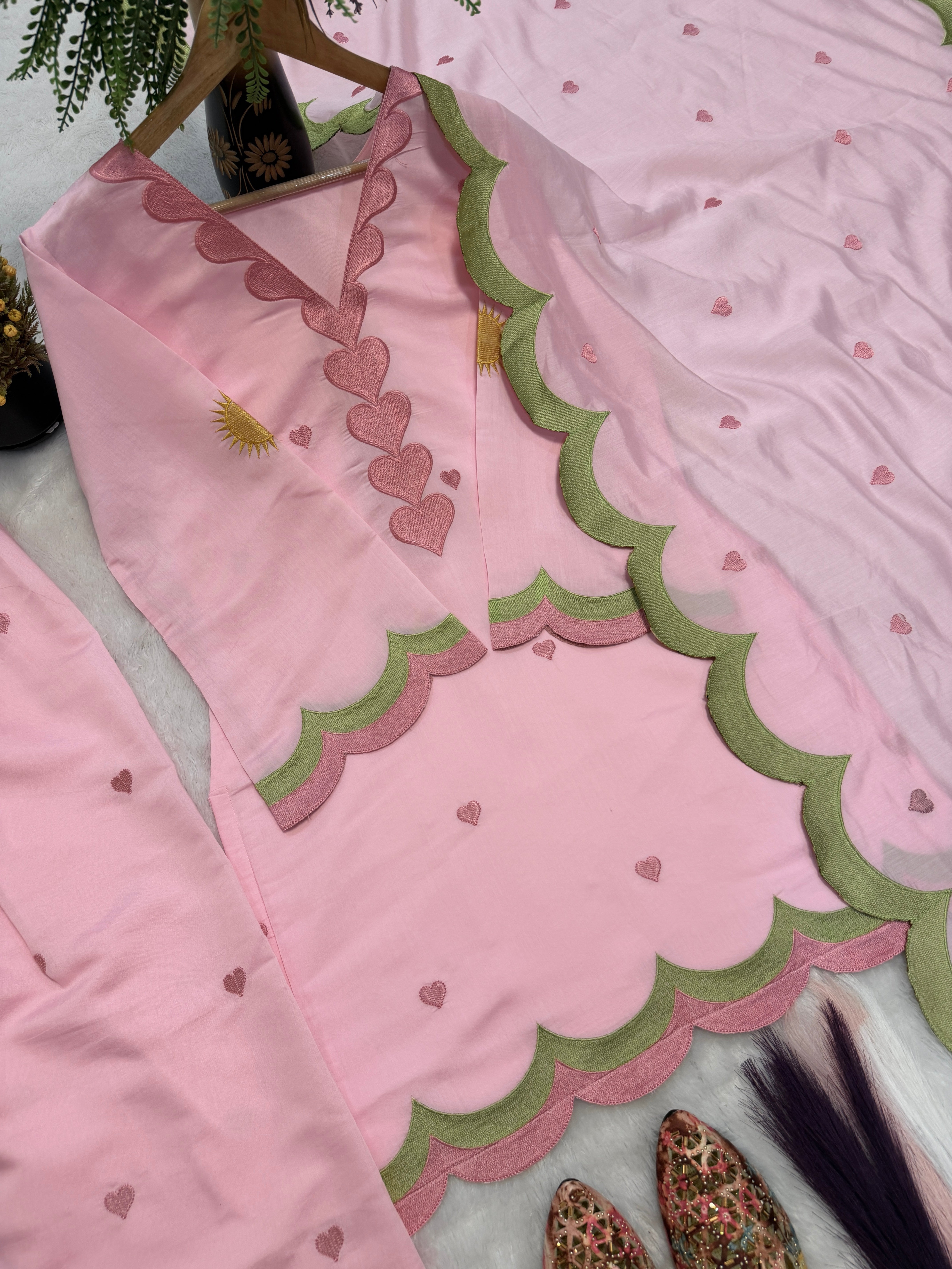 Blush Pink Mal Chanderi Cotton Embroidered Farshi Salwar Suit Set