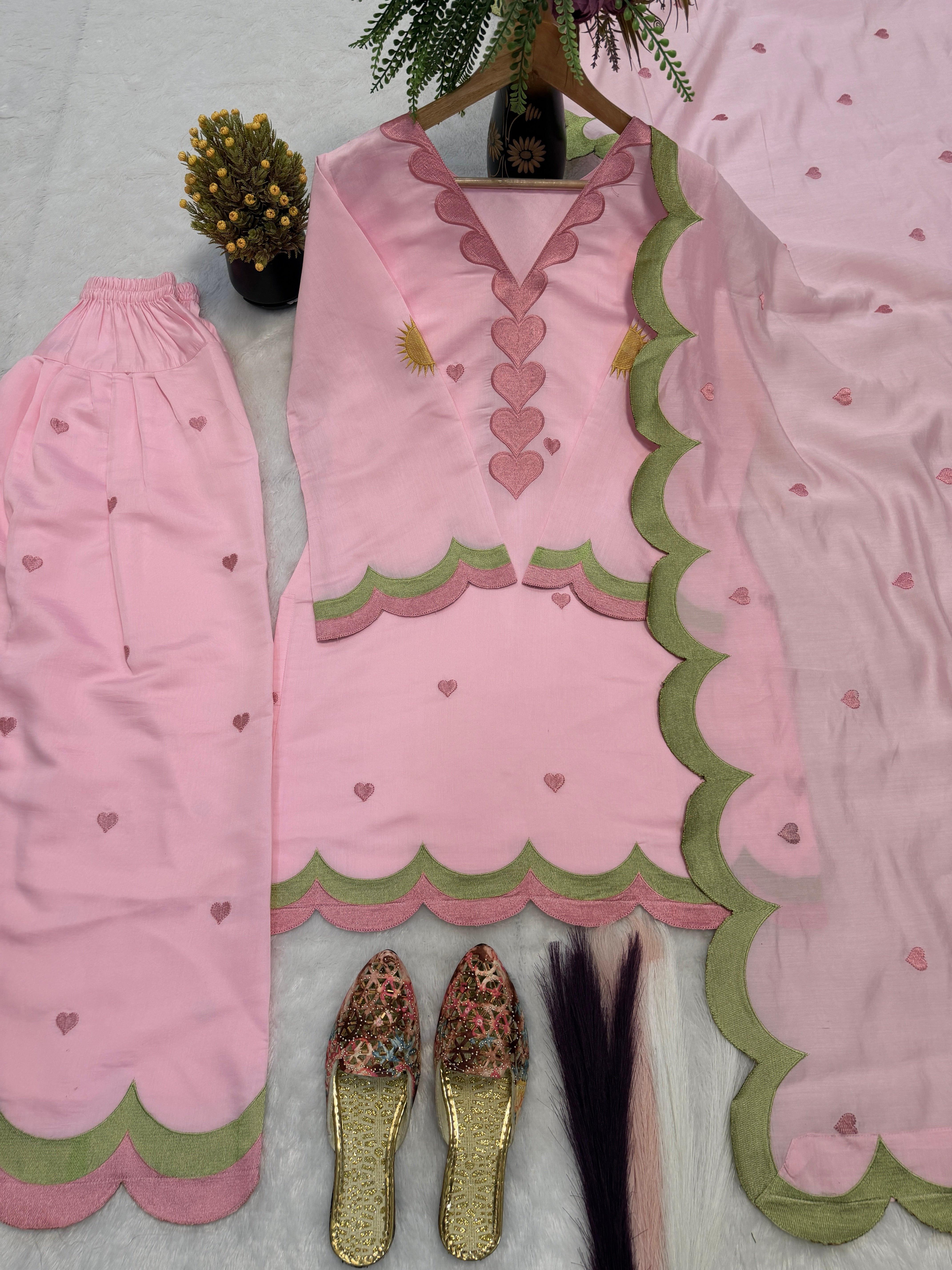 Blush Pink Mal Chanderi Cotton Embroidered Farshi Salwar Suit Set
