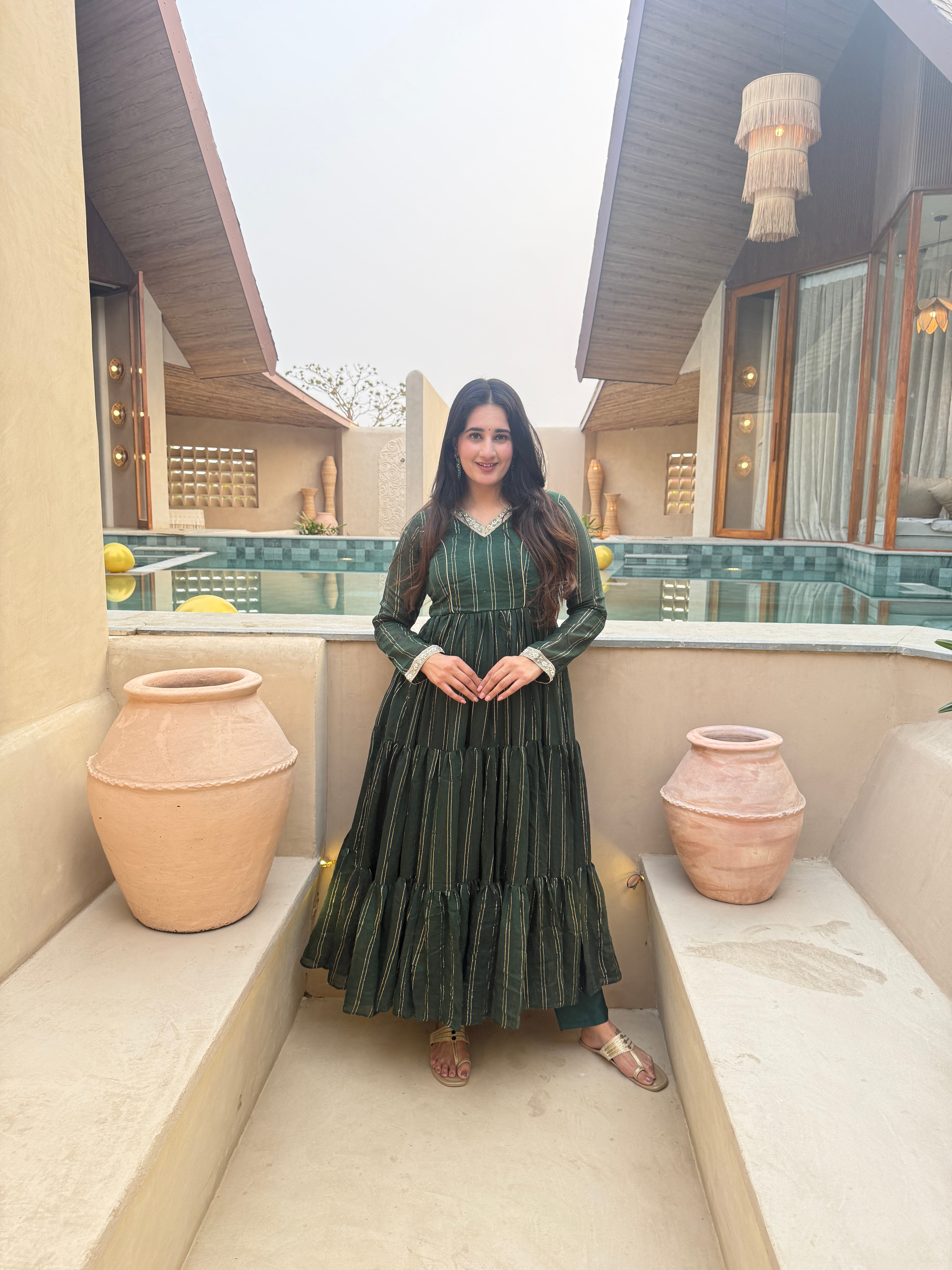 Emerald Green Heavy Brocade Designer Anarkali Suit Set with Dupatta & Pant