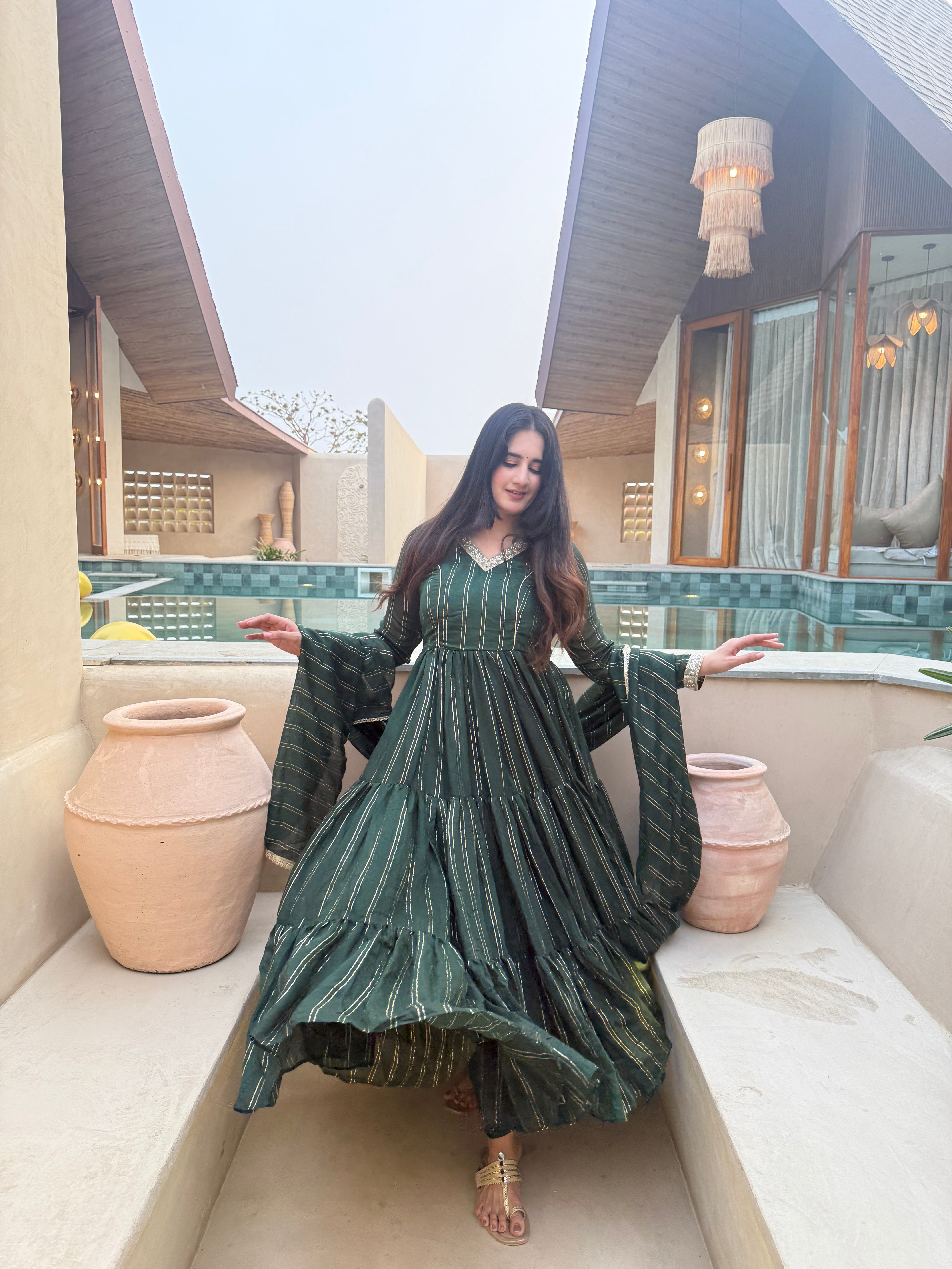 Emerald Green Heavy Brocade Designer Anarkali Suit Set with Dupatta & Pant