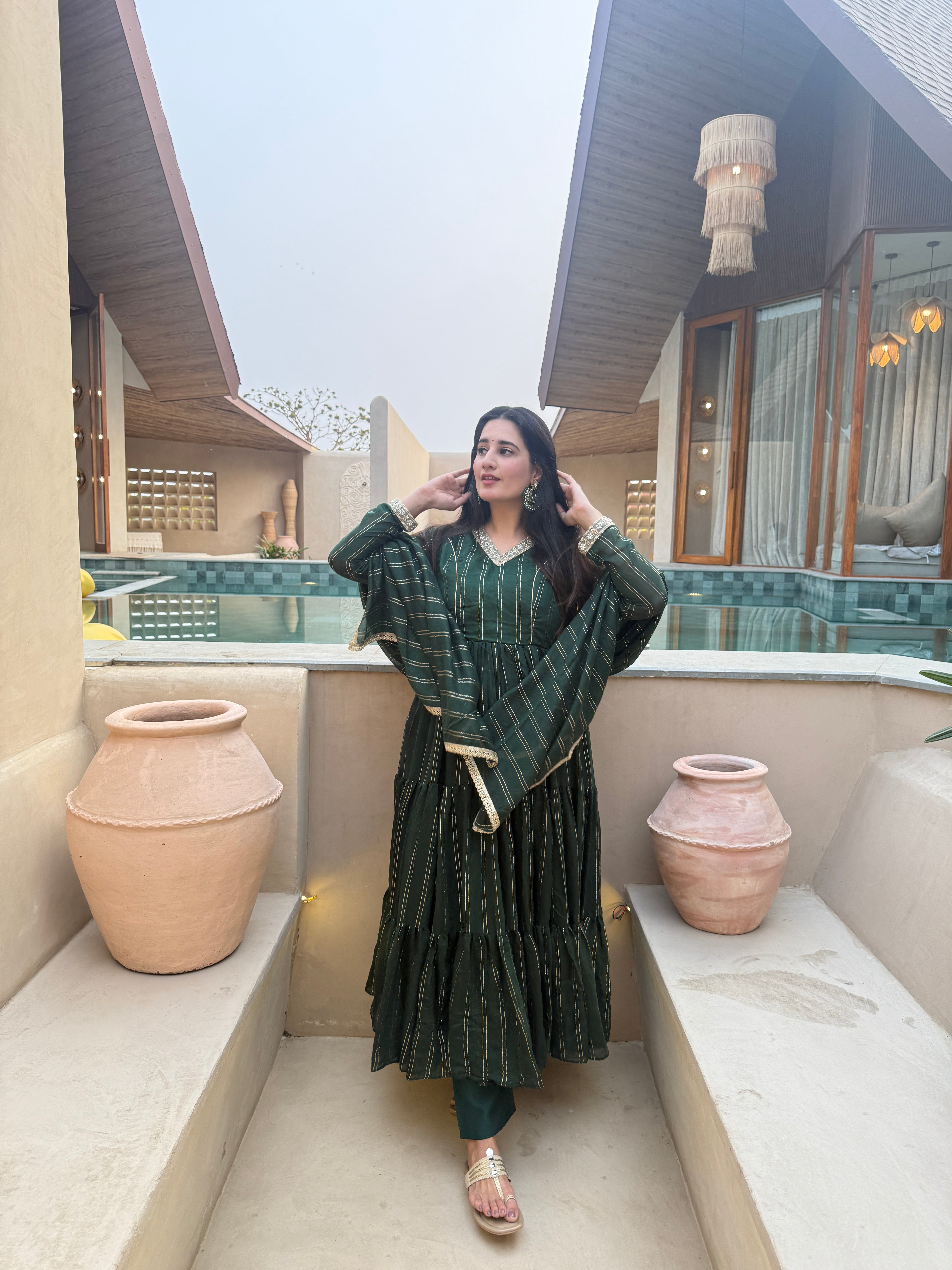Emerald Green Heavy Brocade Designer Anarkali Suit Set with Dupatta & Pant