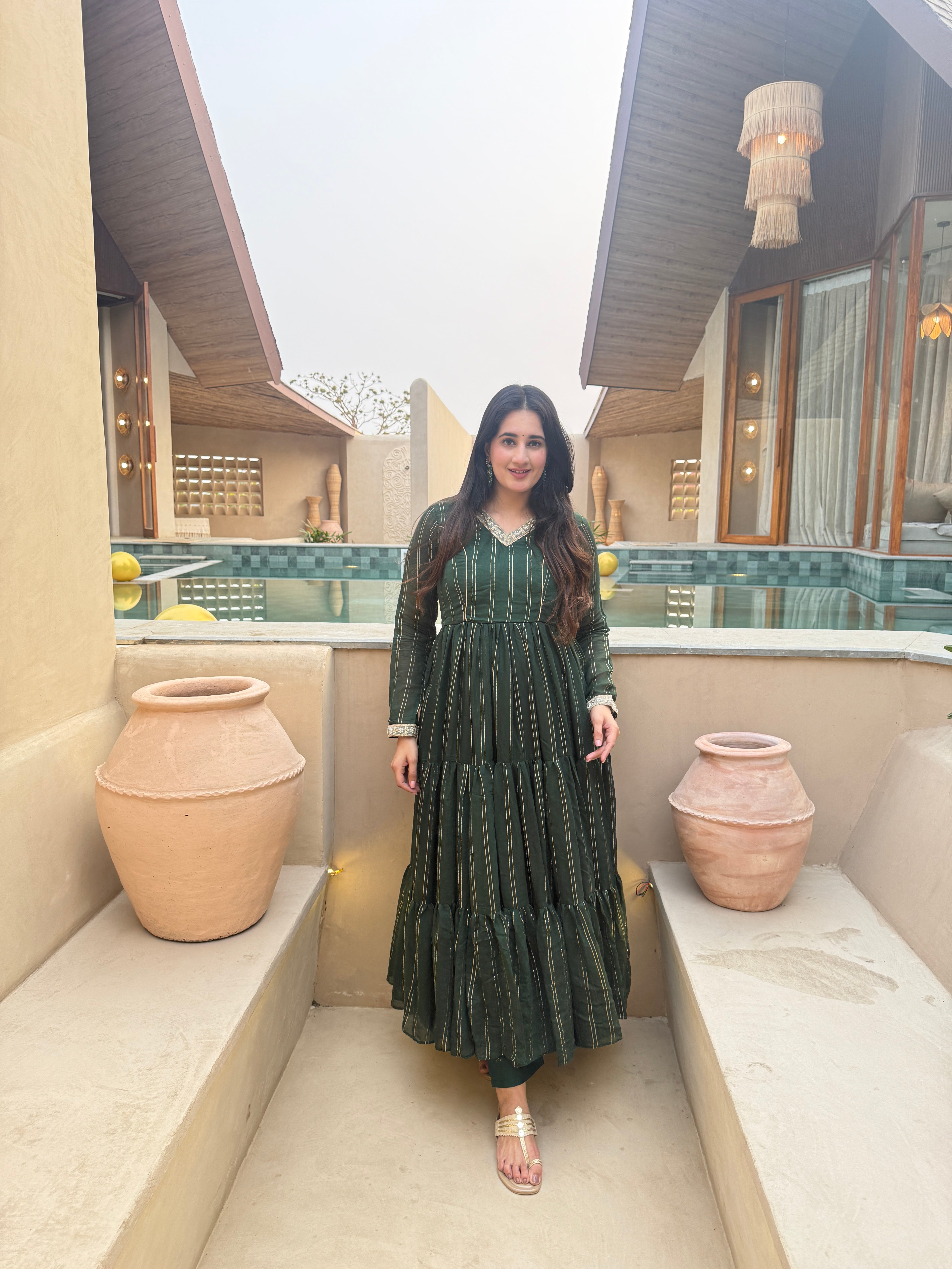 Emerald Green Heavy Brocade Designer Anarkali Suit Set with Dupatta & Pant