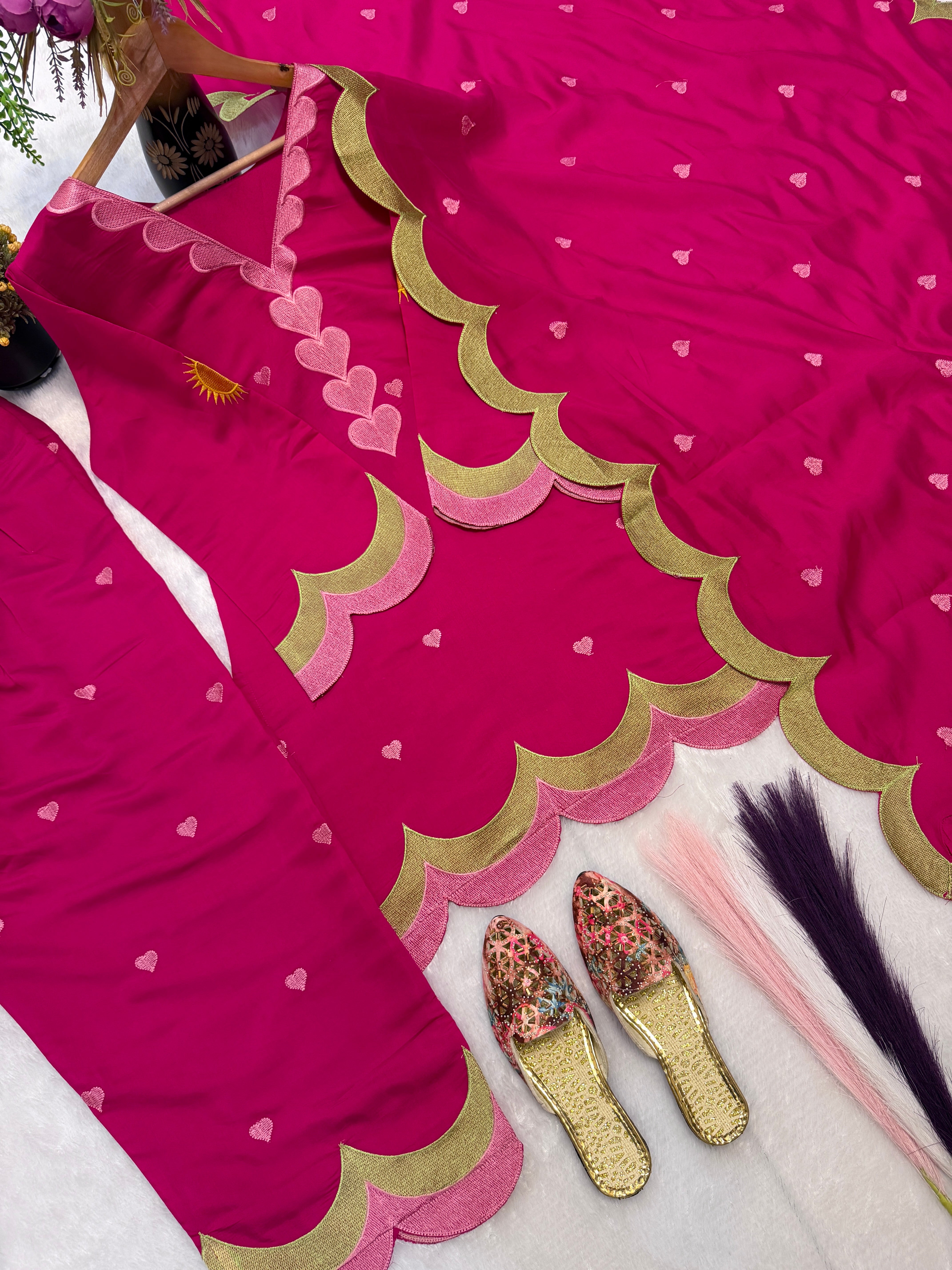 Rani Pink Mal Chanderi Cotton Embroidered Farshi Salwar Suit Set