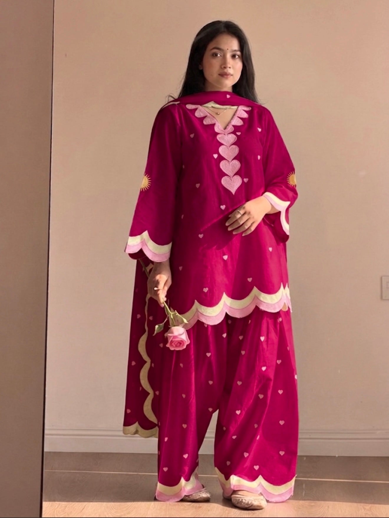 Rani Pink Mal Chanderi Cotton Embroidered Farshi Salwar Suit Set