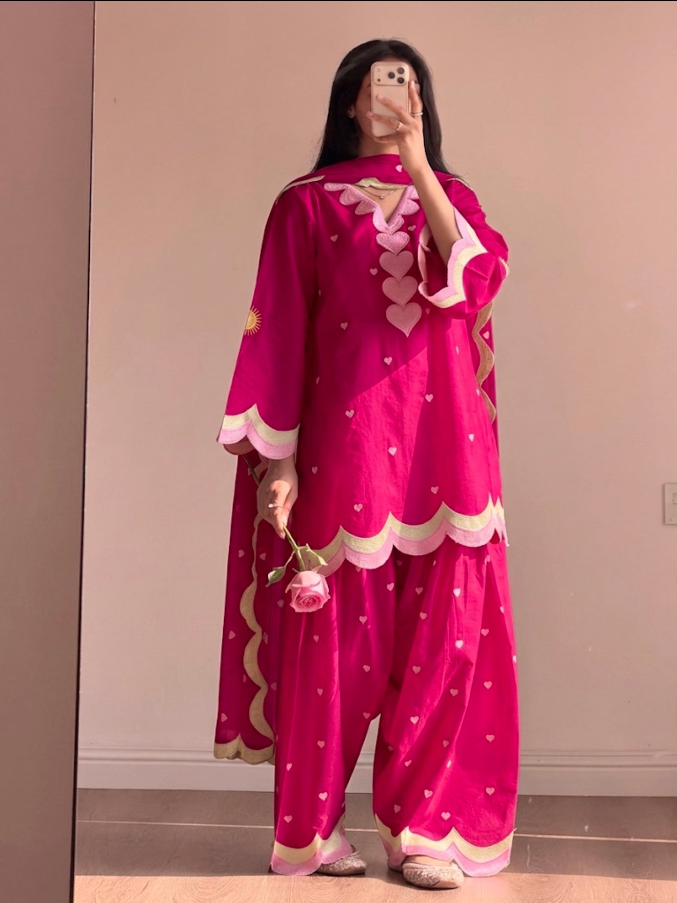Rani Pink Mal Chanderi Cotton Embroidered Farshi Salwar Suit Set