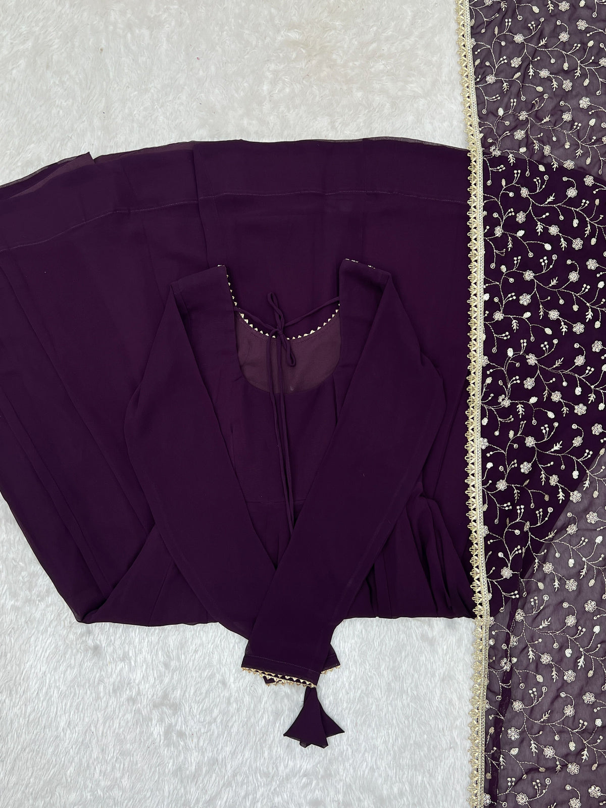Plum Purple Fox Georgette Embroidered Anarkali Suit Set with Dupatta