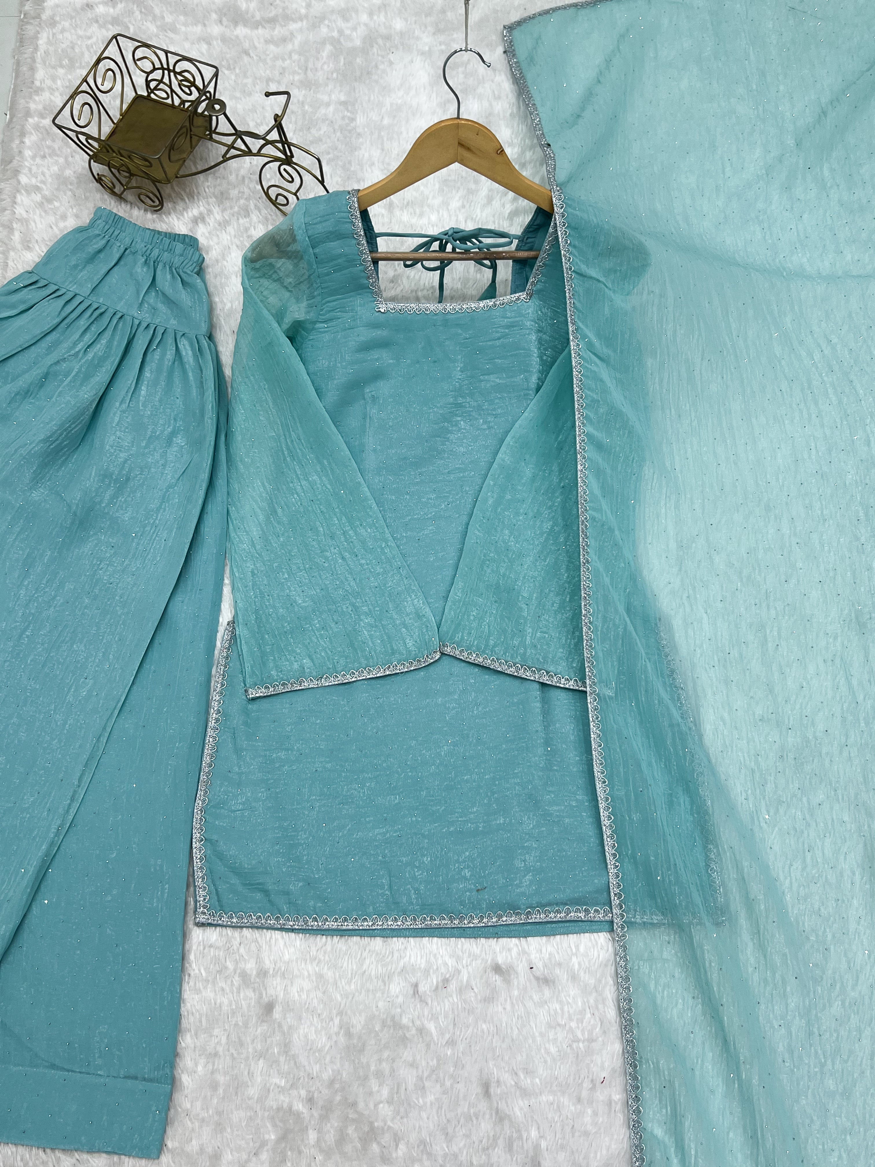 Sky Farshi Salwar Suit in Crunchy Silk with Sirovski Work| Nardev Fashion -Brand