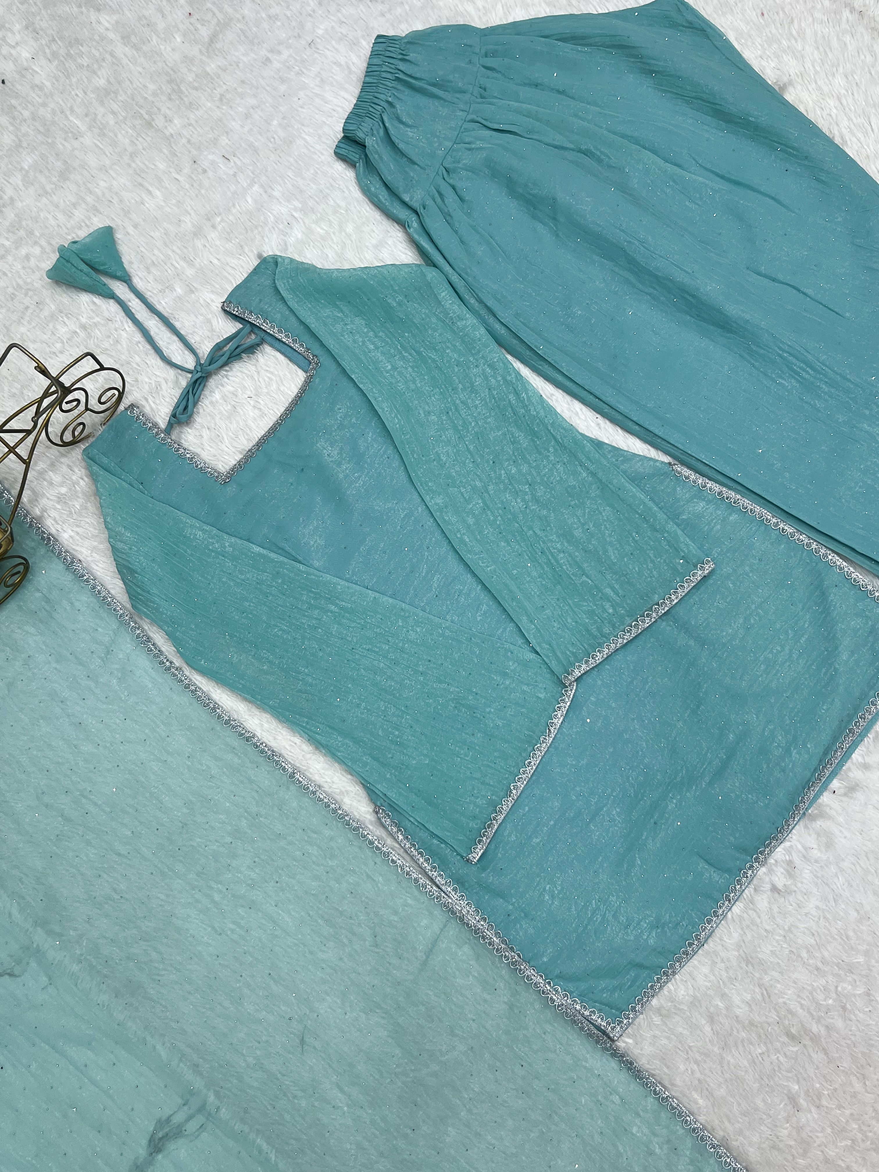 Sky Farshi Salwar Suit in Crunchy Silk with Sirovski Work| Nardev Fashion -Brand