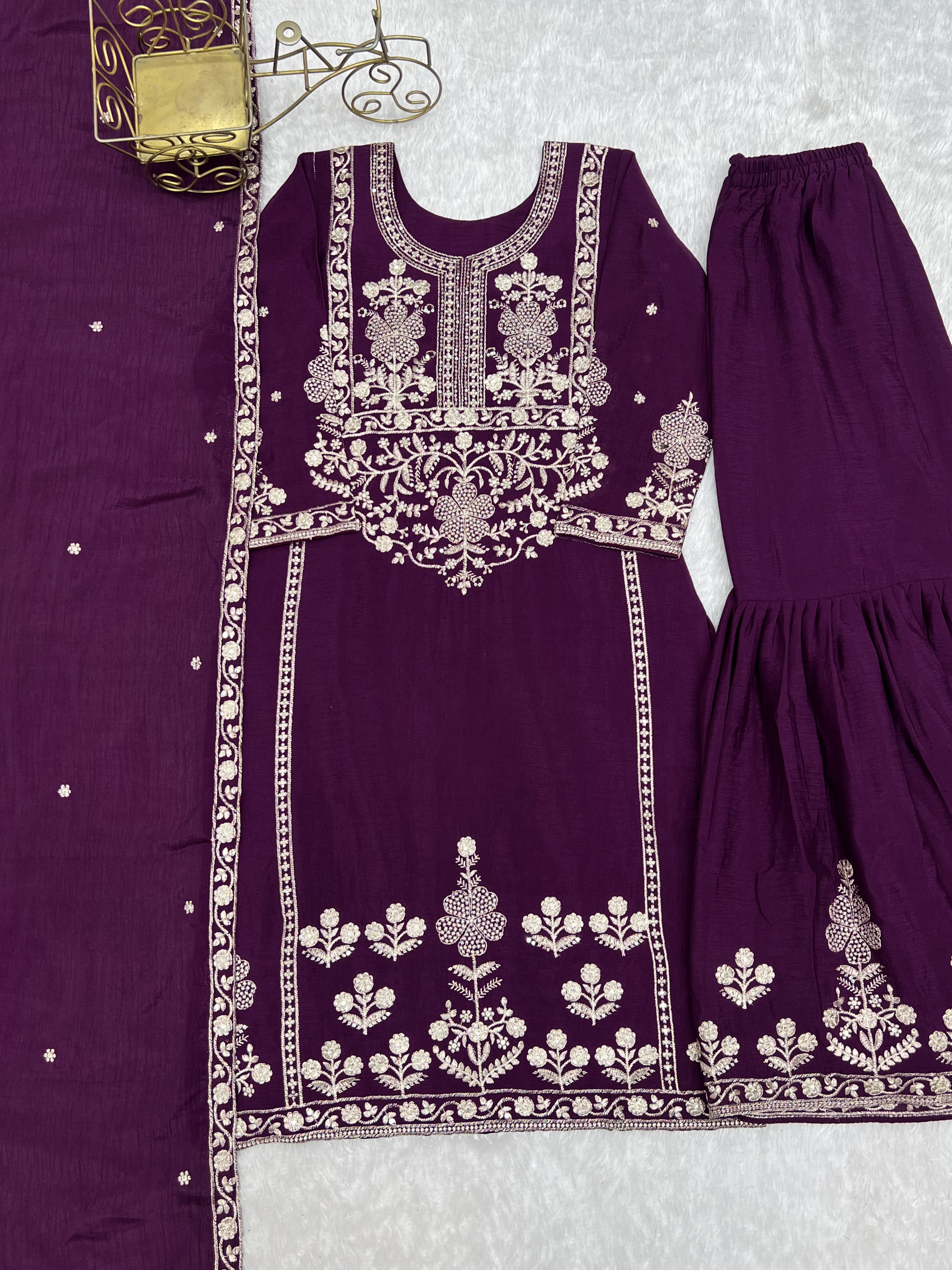Pure Chinnon Silk Embroidered Sharara Set with Dupatta for Women | Nardev Fashion