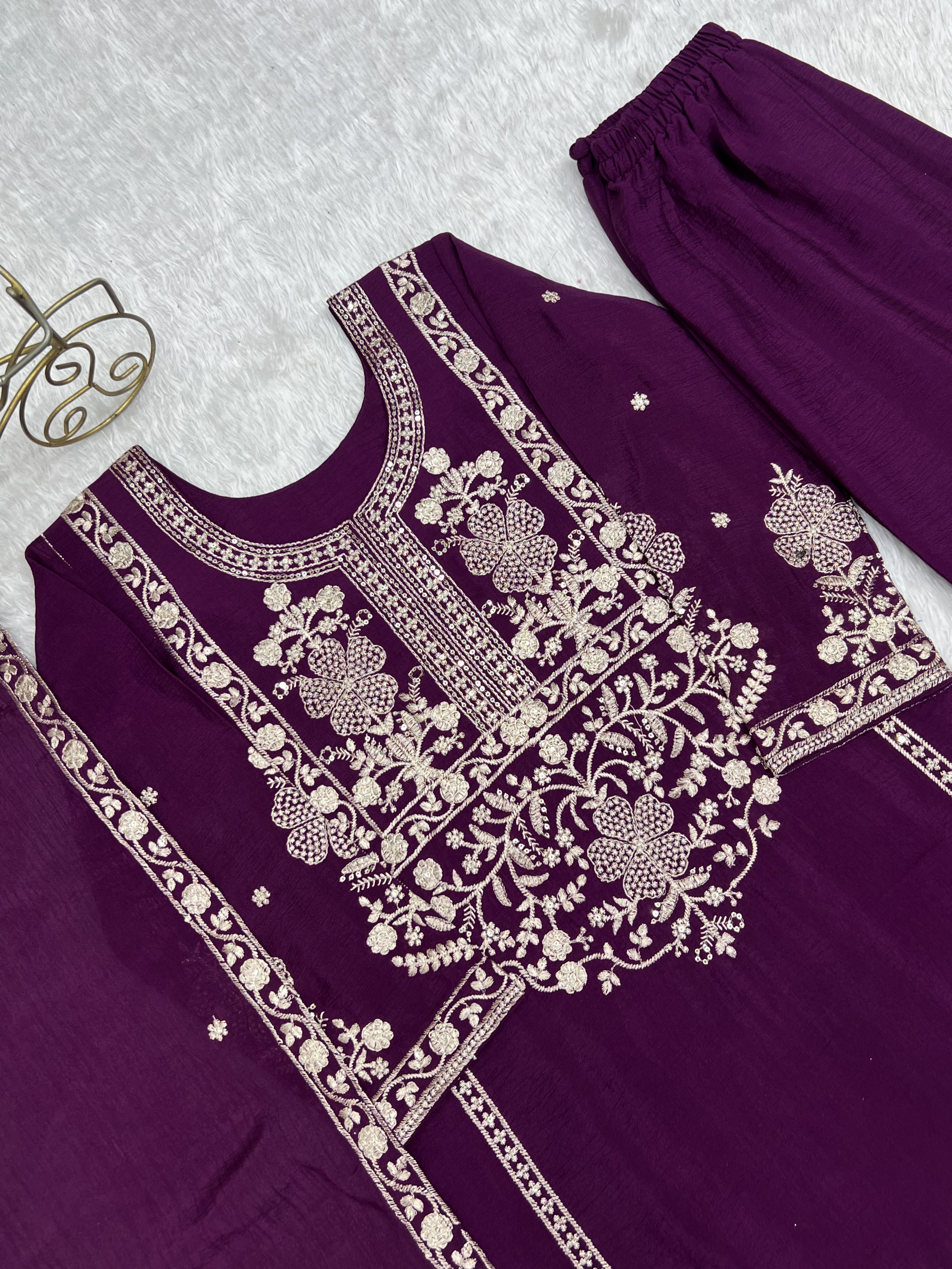 Pure Chinnon Silk Embroidered Sharara Set with Dupatta for Women | Nardev Fashion