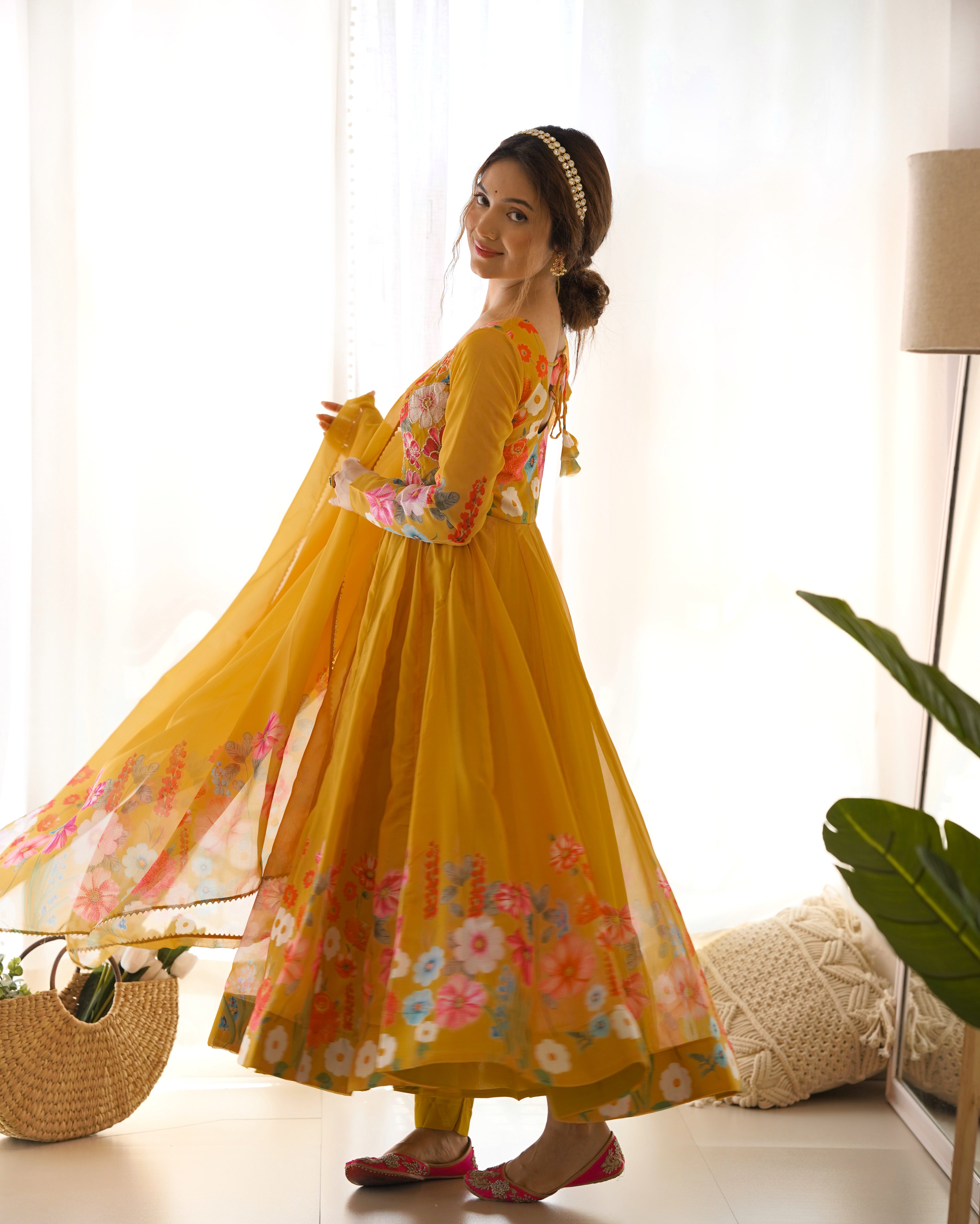 Yellow Color Festival Anarkali Gown Set - Aarti Chauhan