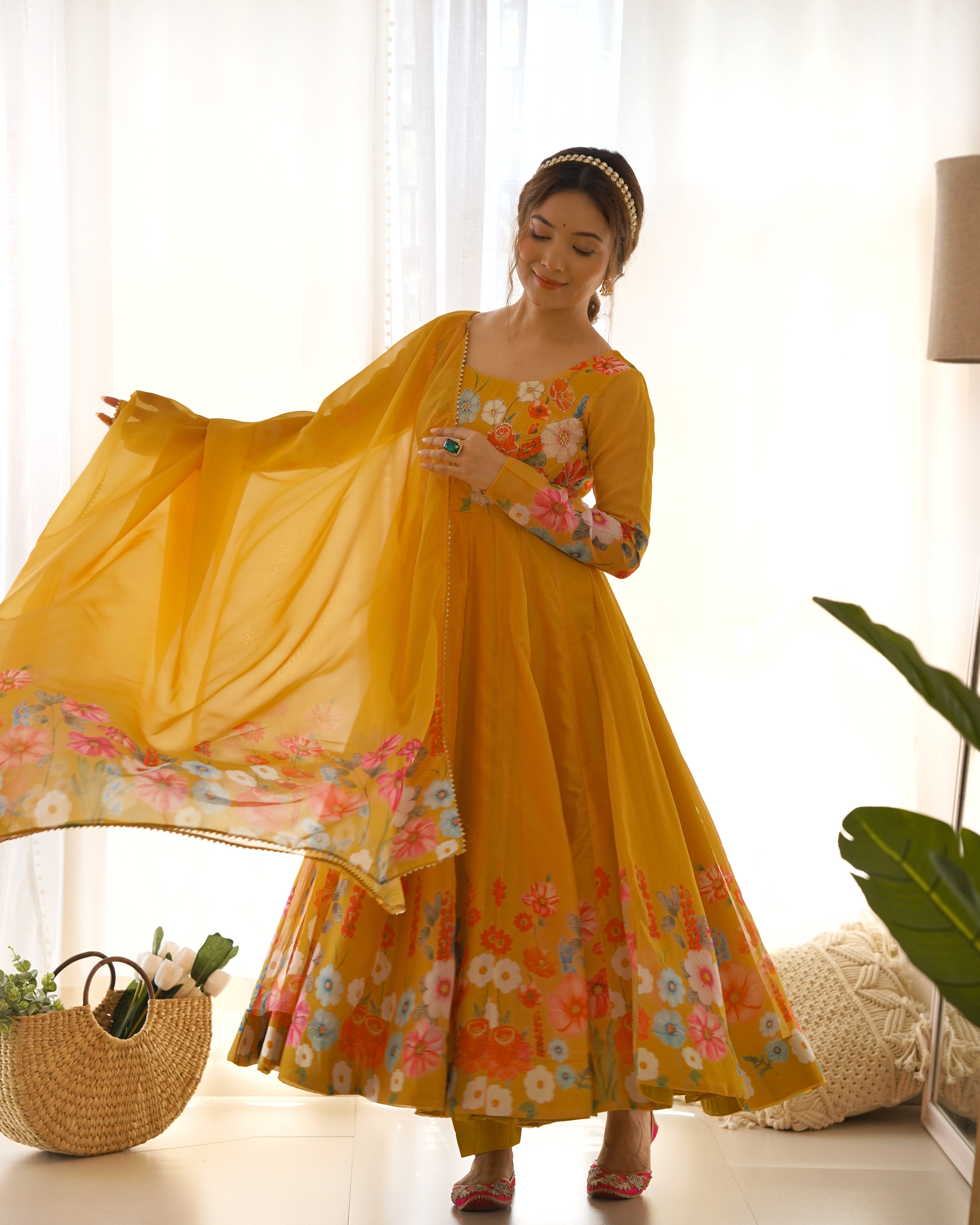Yellow Color Festival Anarkali Gown Set - Aarti Chauhan