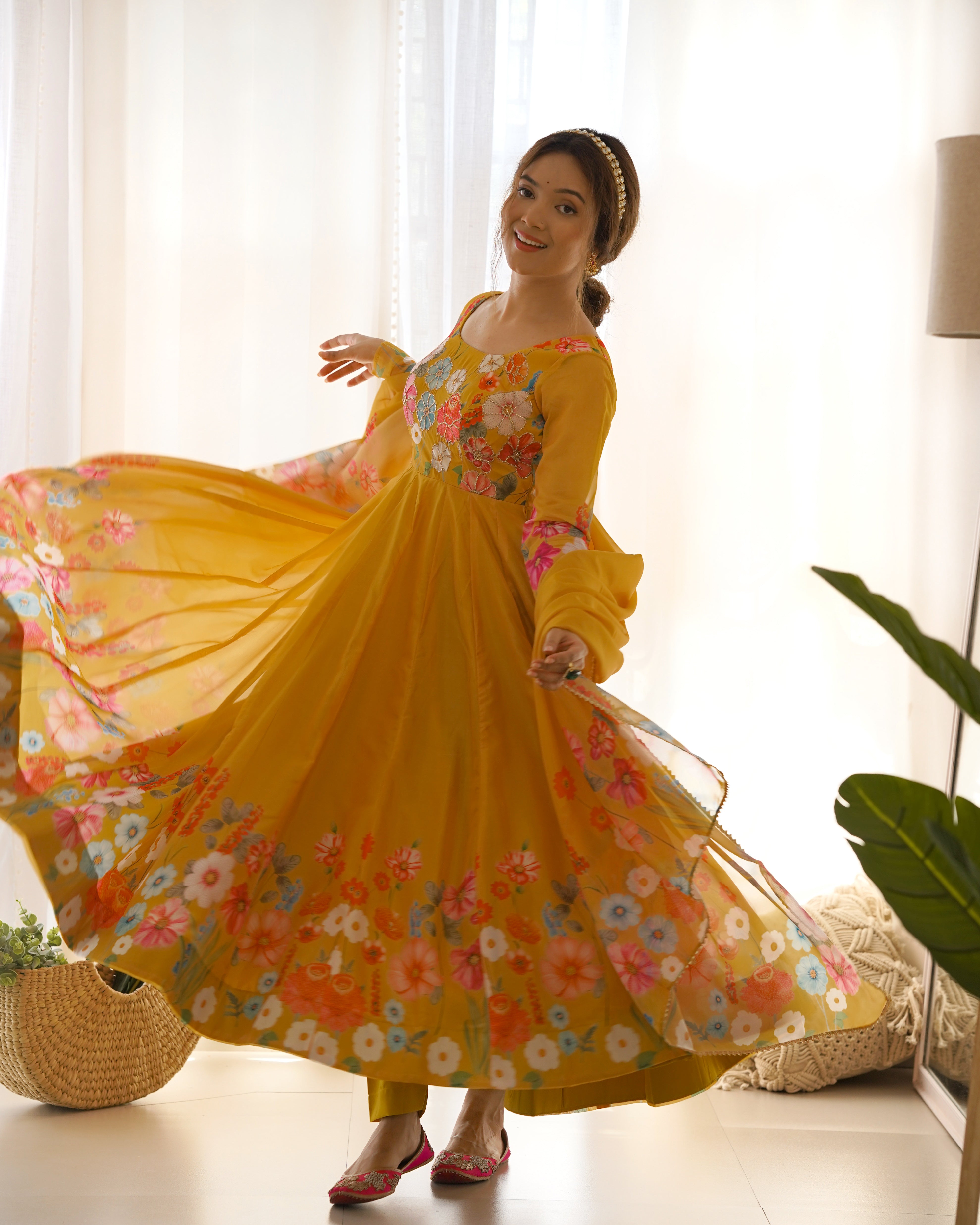 Yellow Color Festival Anarkali Gown Set - Aarti Chauhan