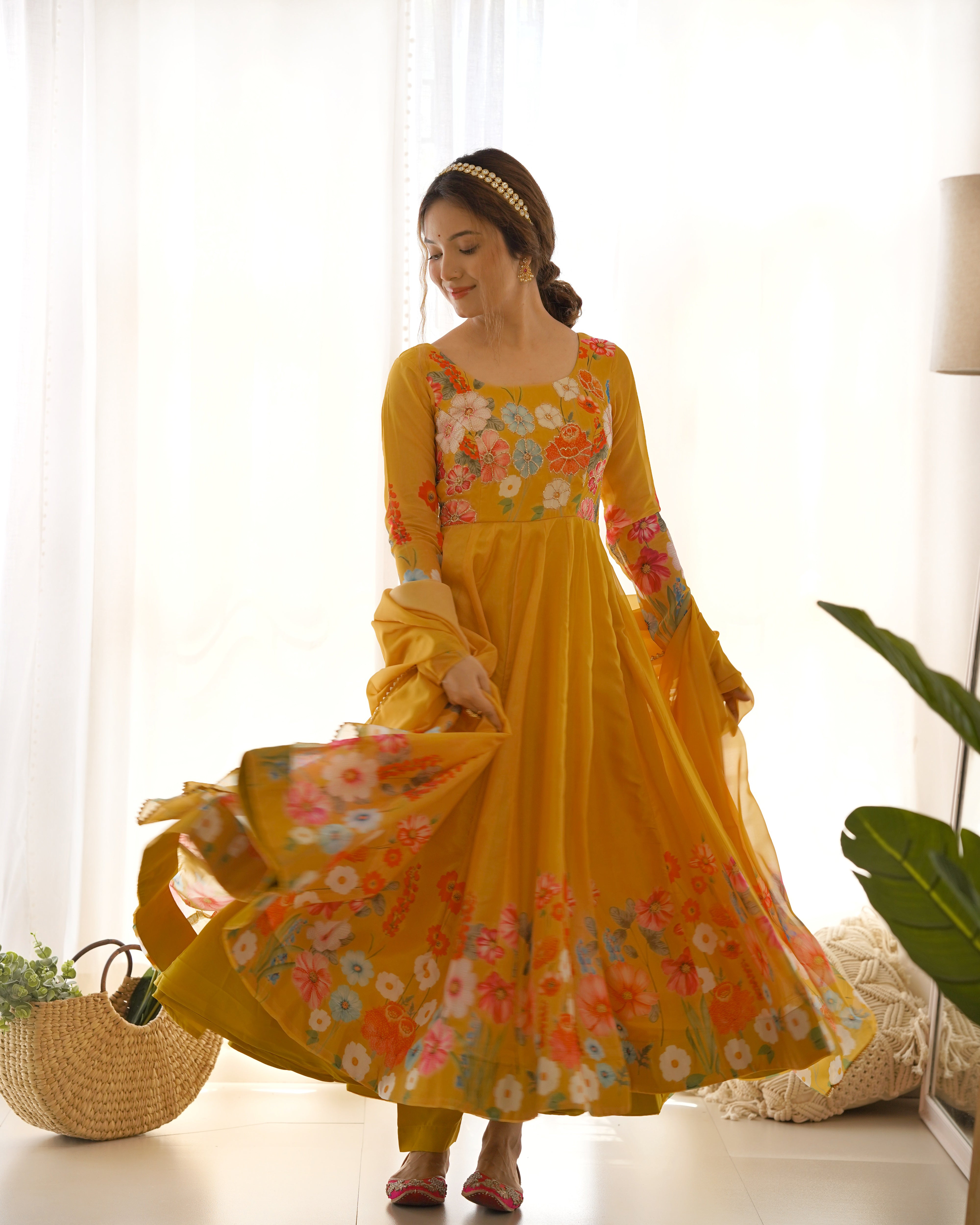 Yellow Color Festival Anarkali Gown Set - Aarti Chauhan
