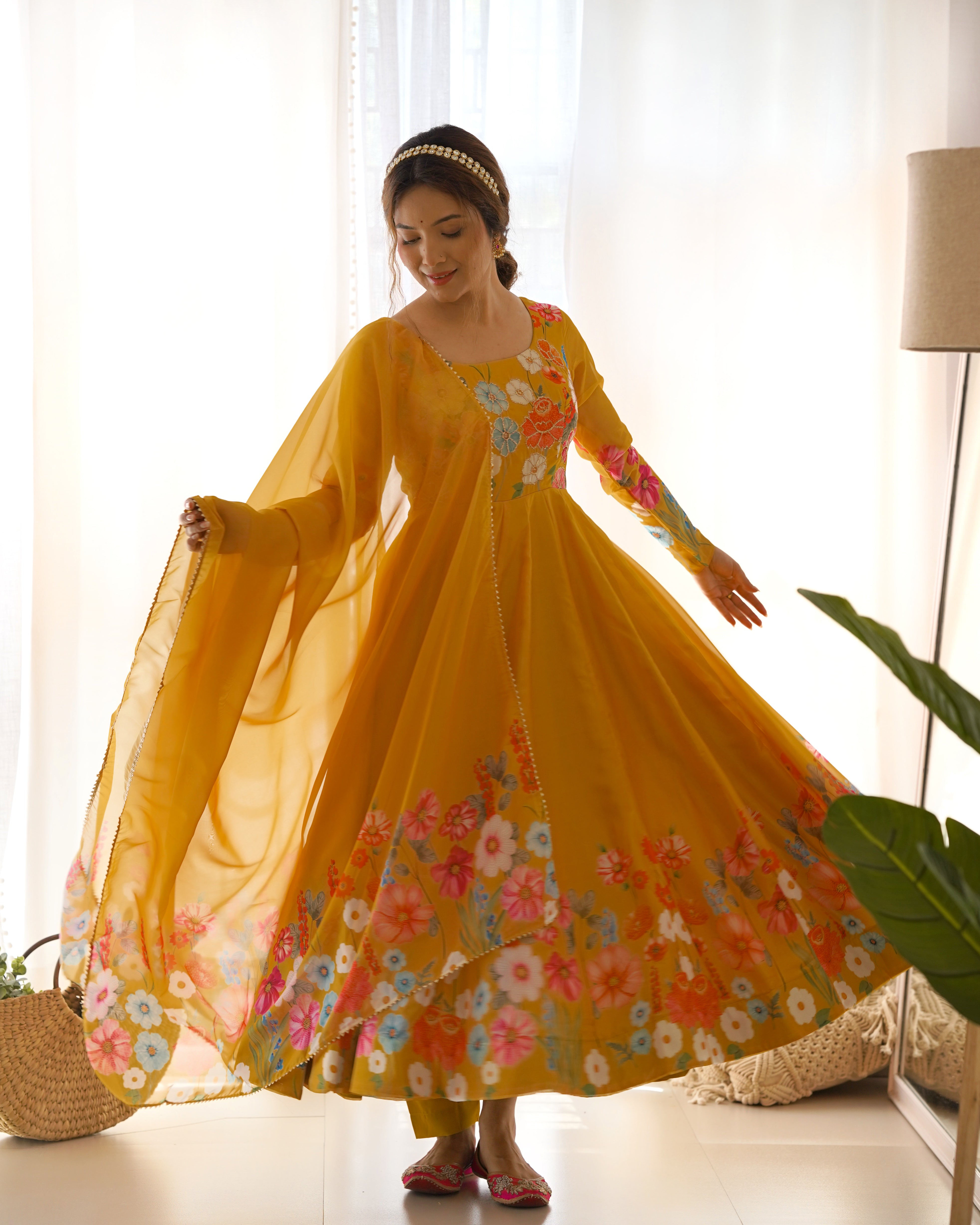 Yellow Color Festival Anarkali Gown Set - Aarti Chauhan