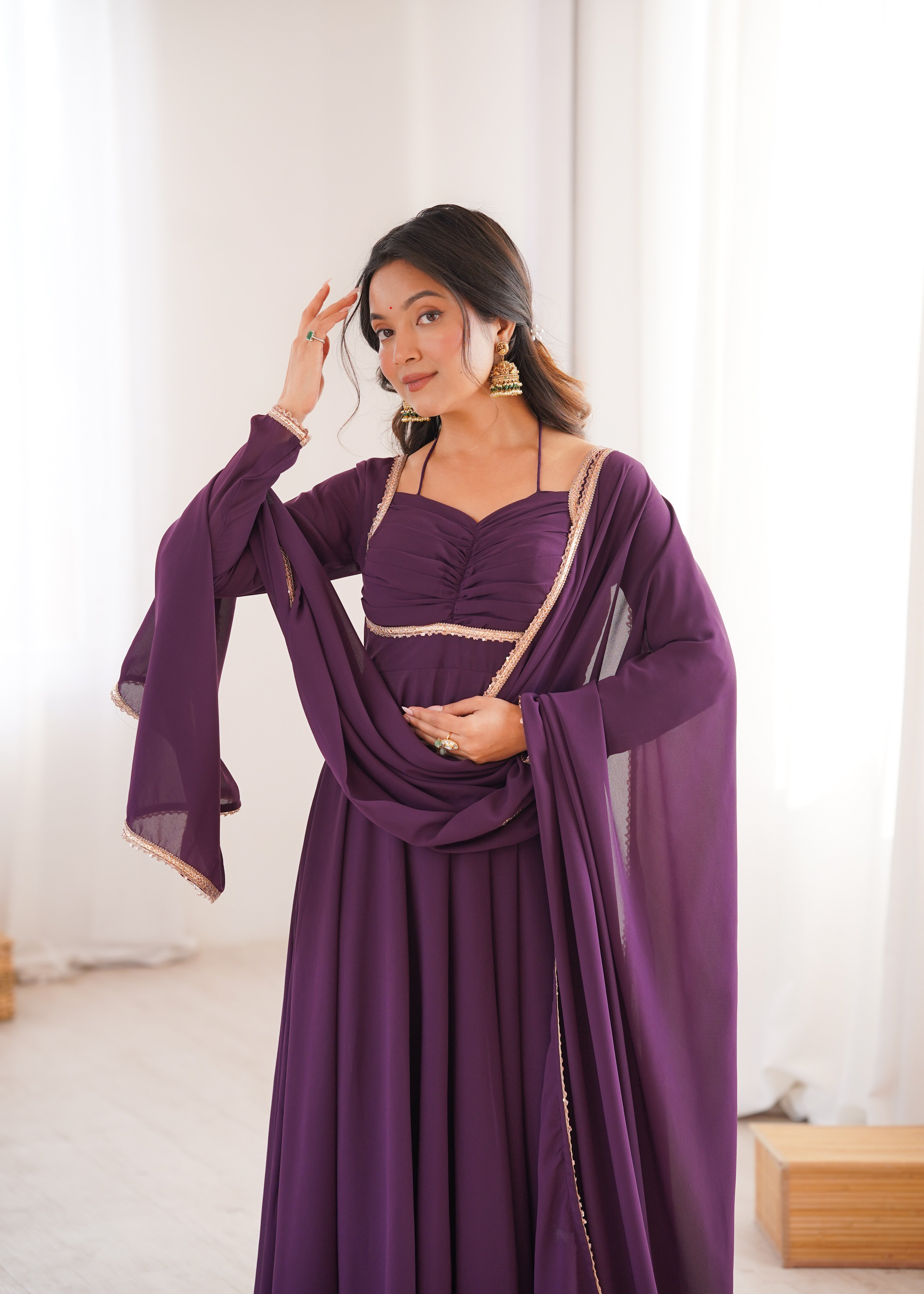 Wine Color Partywear Anarkali Suit | Nardev Fashion