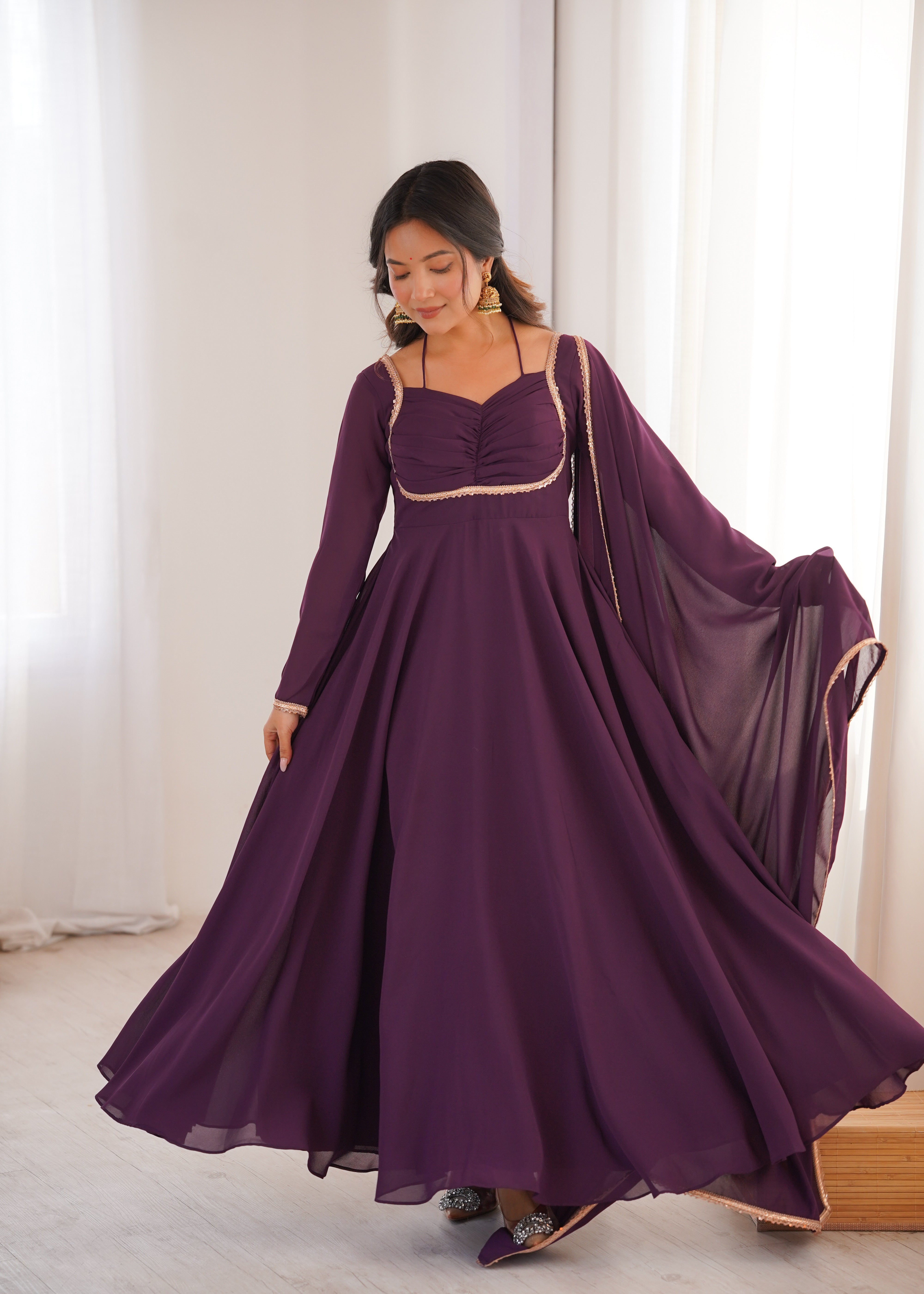 Wine Color Partywear Anarkali Suit | Nardev Fashion