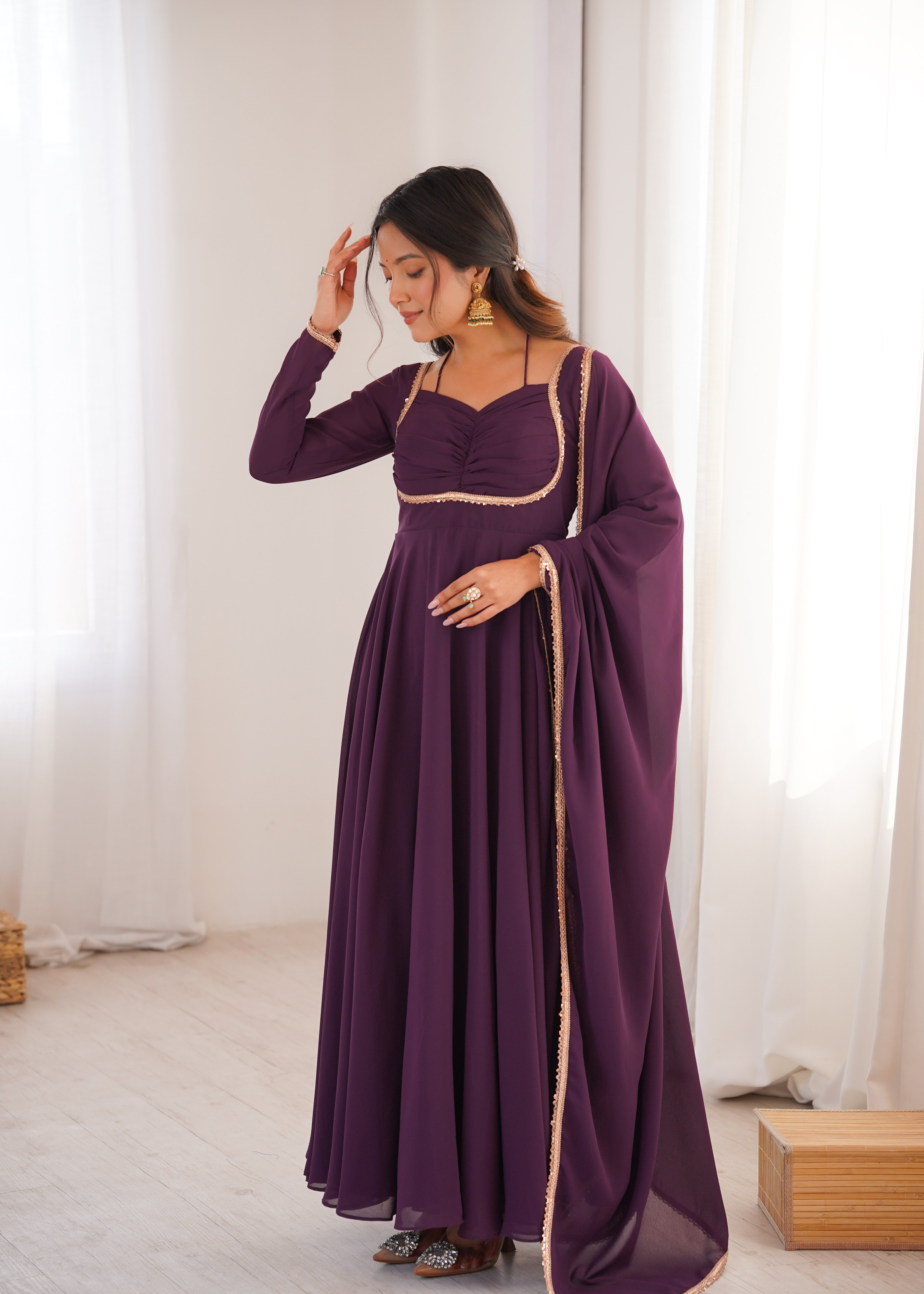 Wine Color Partywear Anarkali Suit | Nardev Fashion