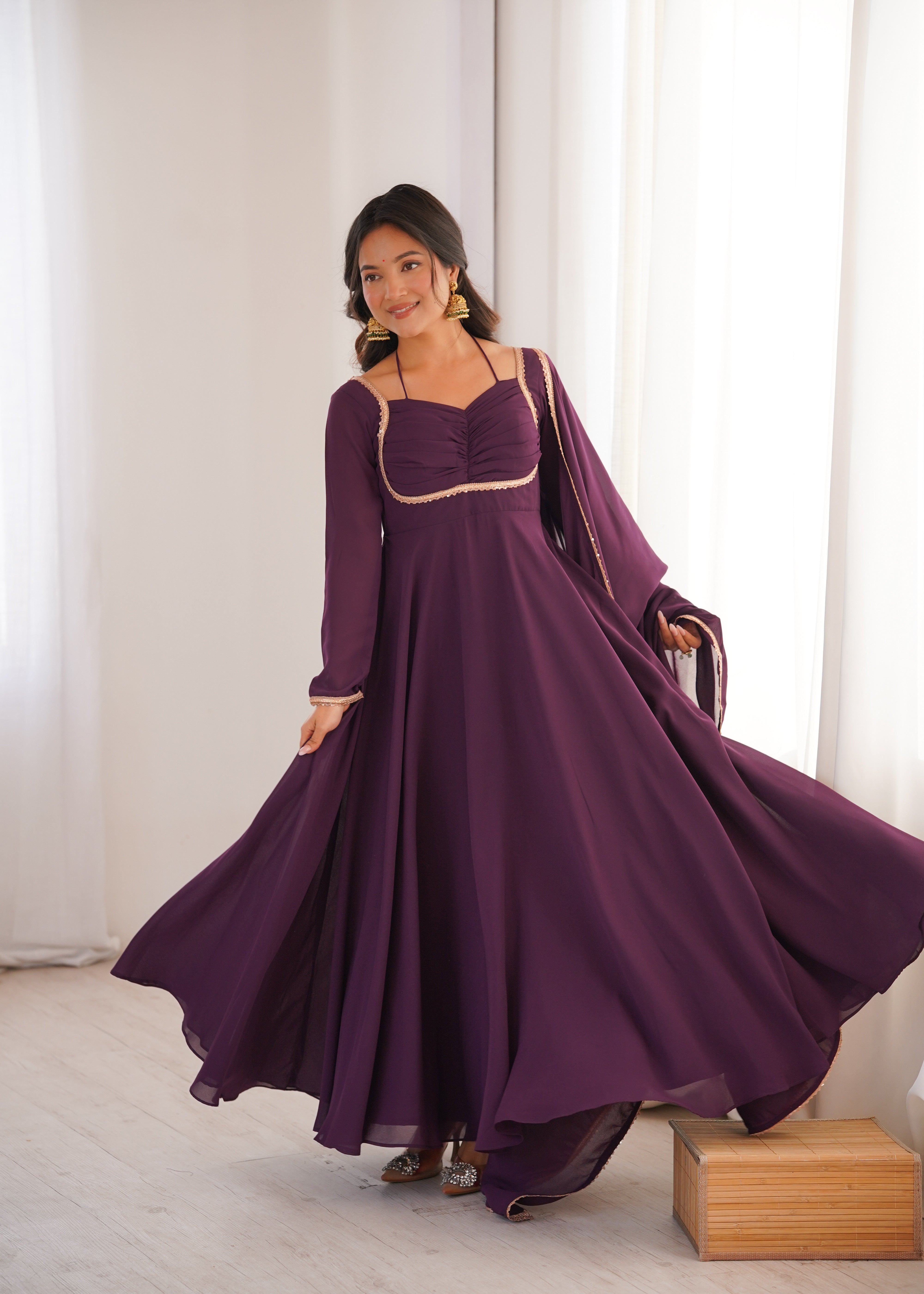 Wine Color Partywear Anarkali Suit | Nardev Fashion