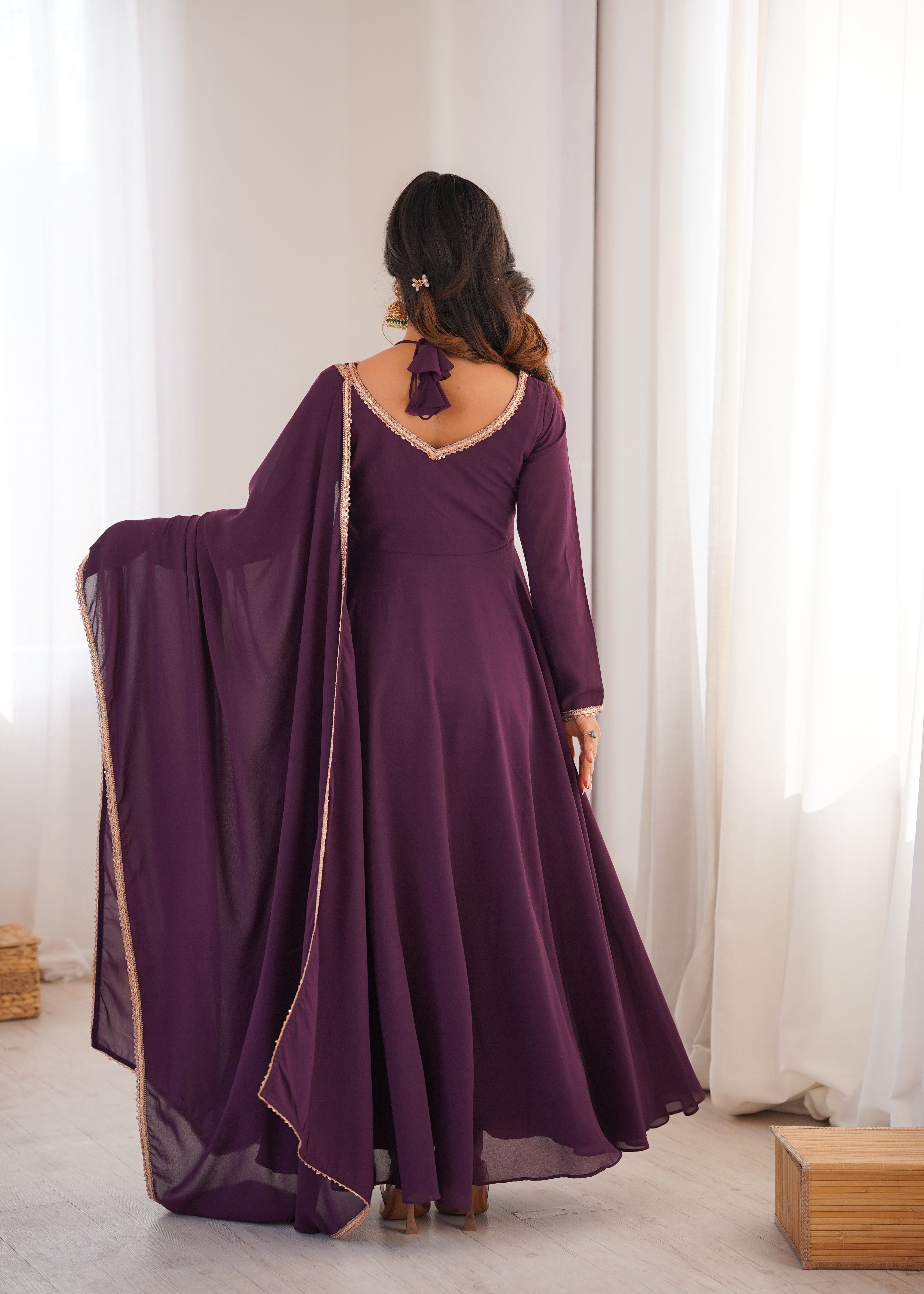 Wine Color Partywear Anarkali Suit | Nardev Fashion