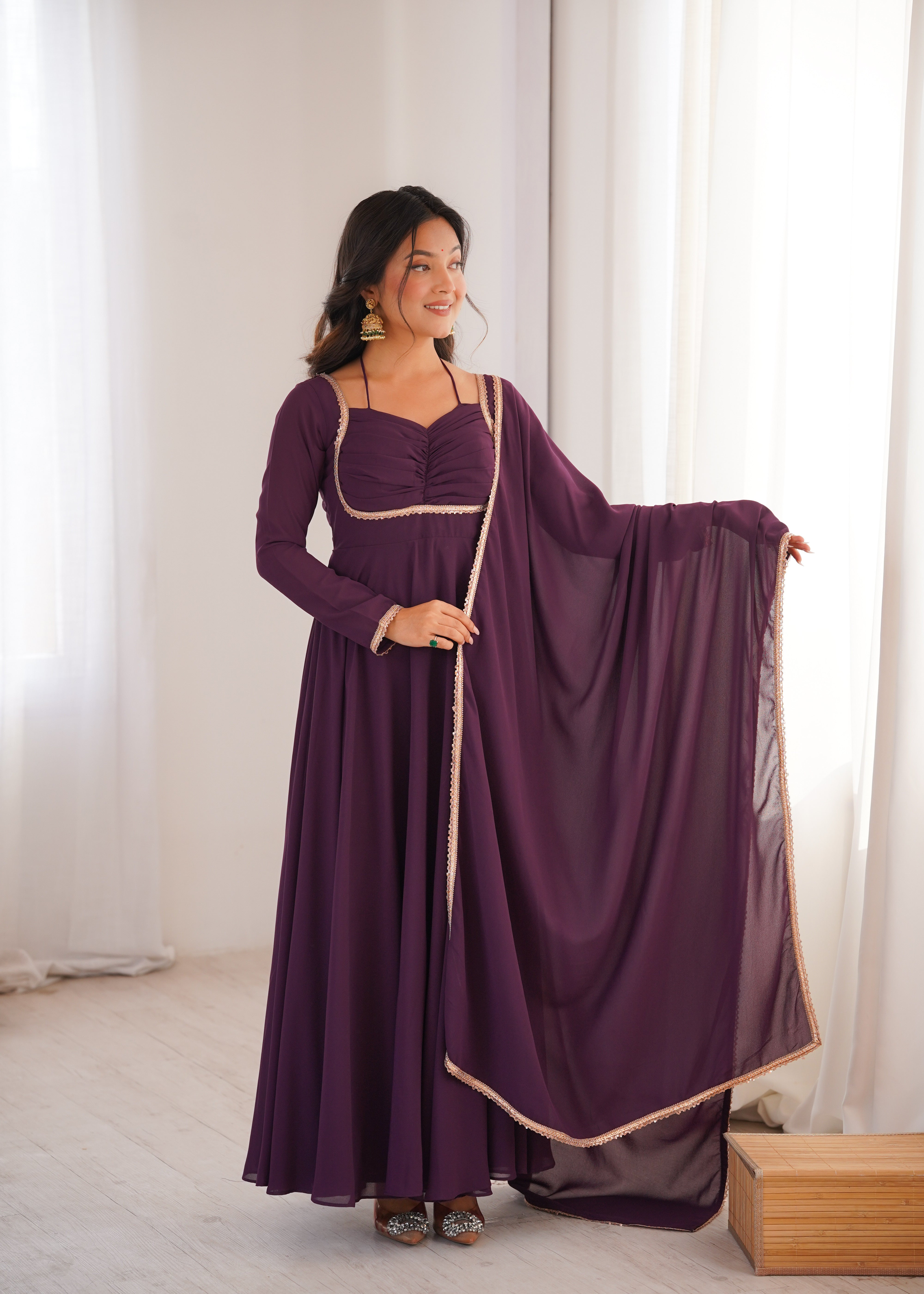 Wine Color Partywear Anarkali Suit | Nardev Fashion