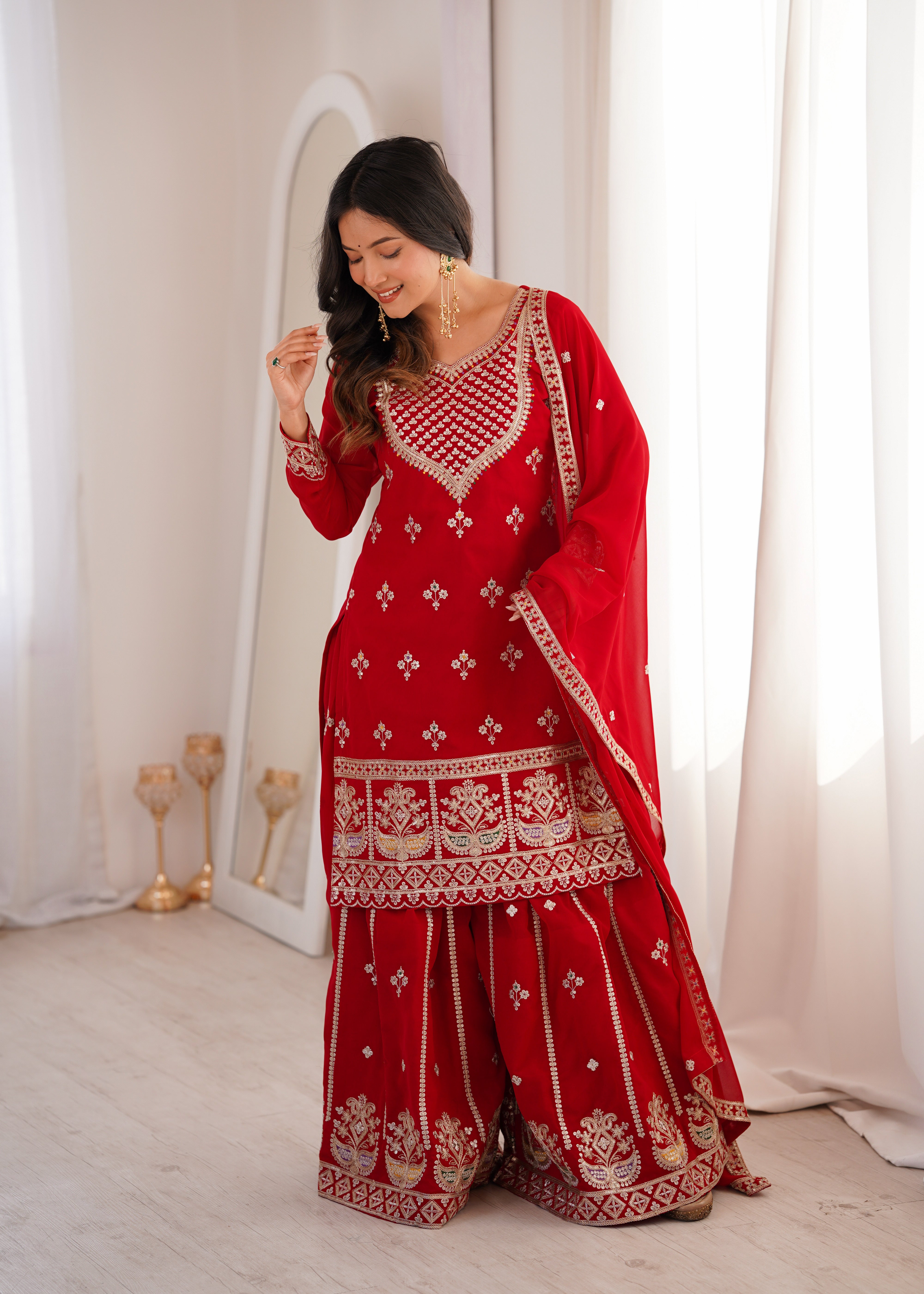 Pure Fox Georgette Embroidered Sharara Set with Dupatta for Women | Nardev Fashion